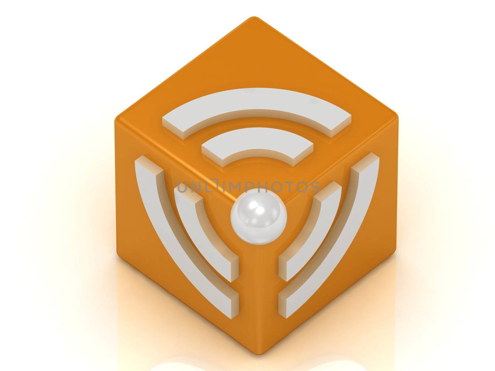 RSS symbol cube and pearl isolated on white, 3D rendered Illustration