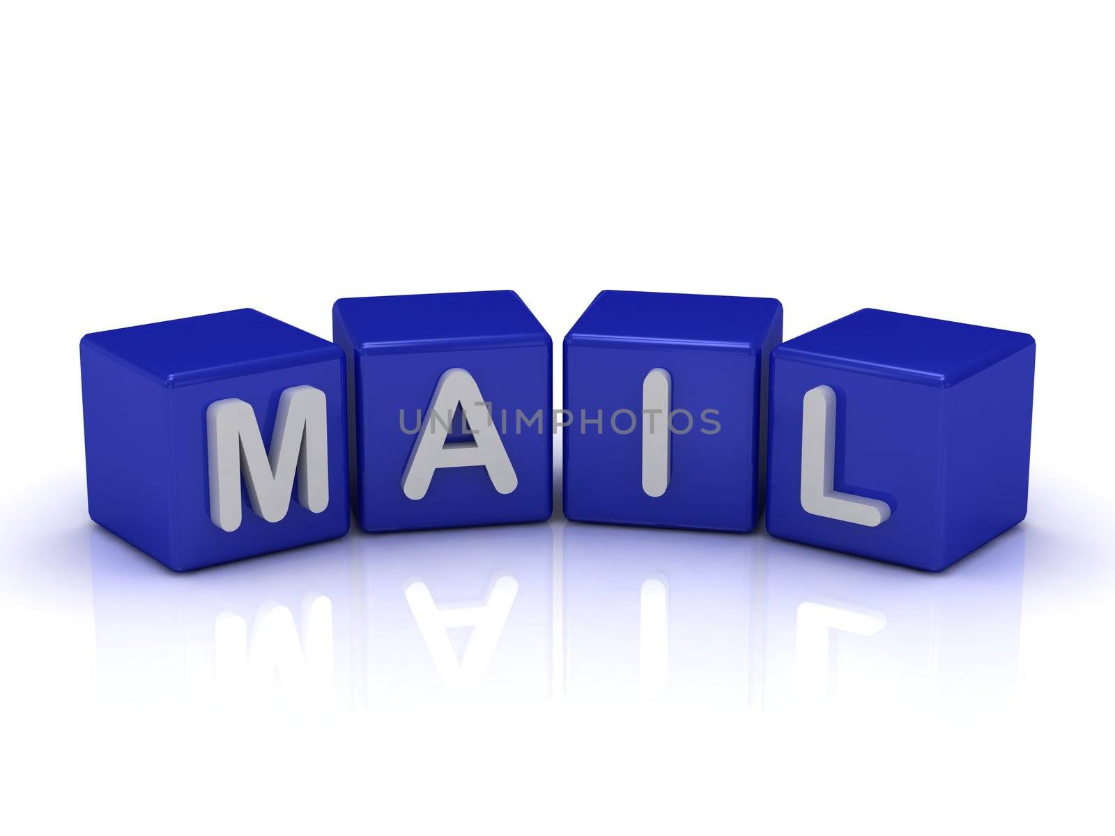 MAIL word on blue cubes on an isolated white background
