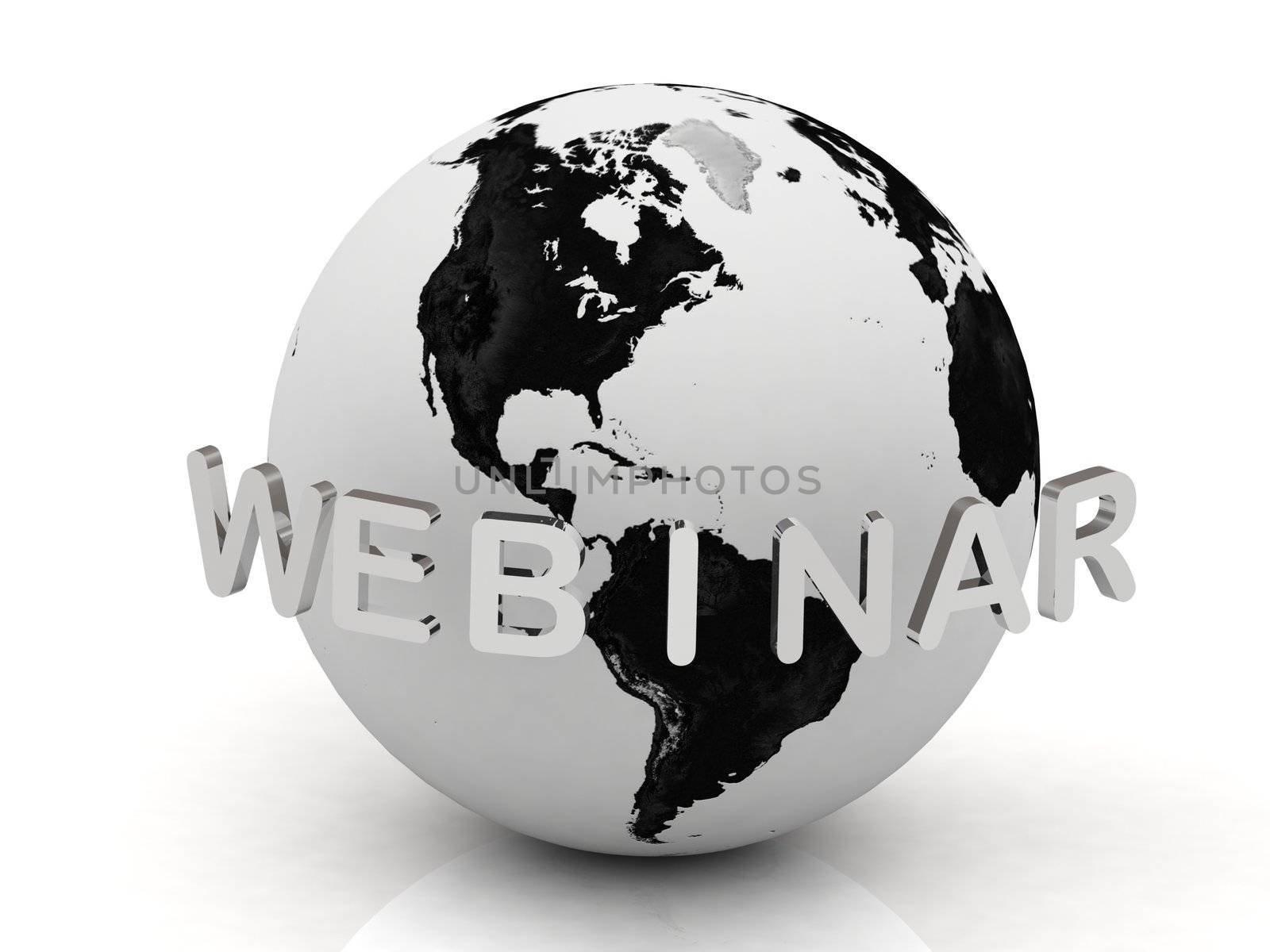 Webinar, abstraction of the inscription around the earth on a white background