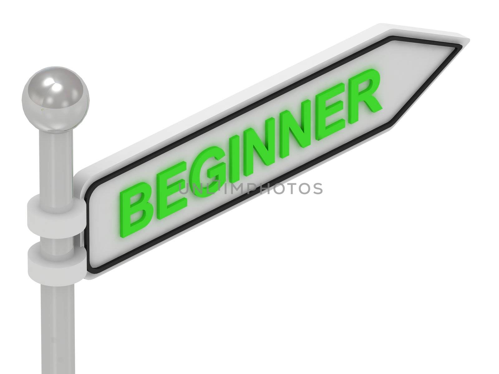 BEGINNER arrow sign with letters on isolated white background