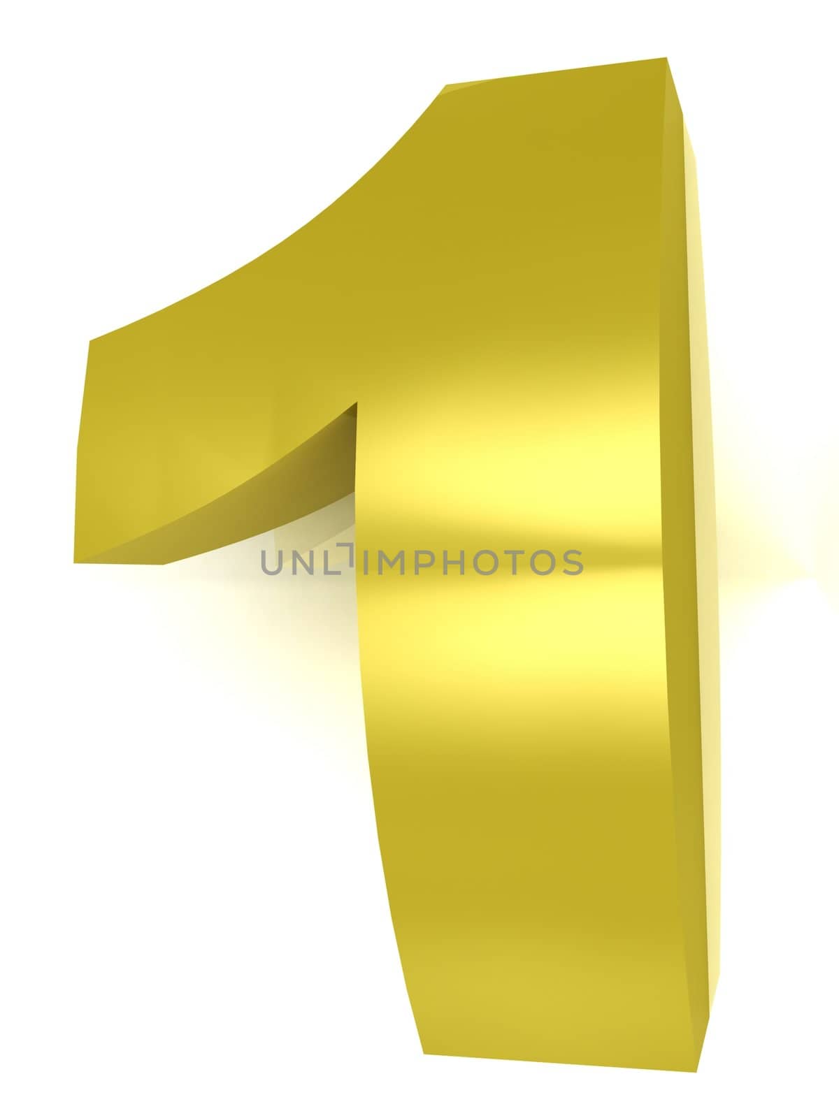 Golden number 1 on a white isolated background