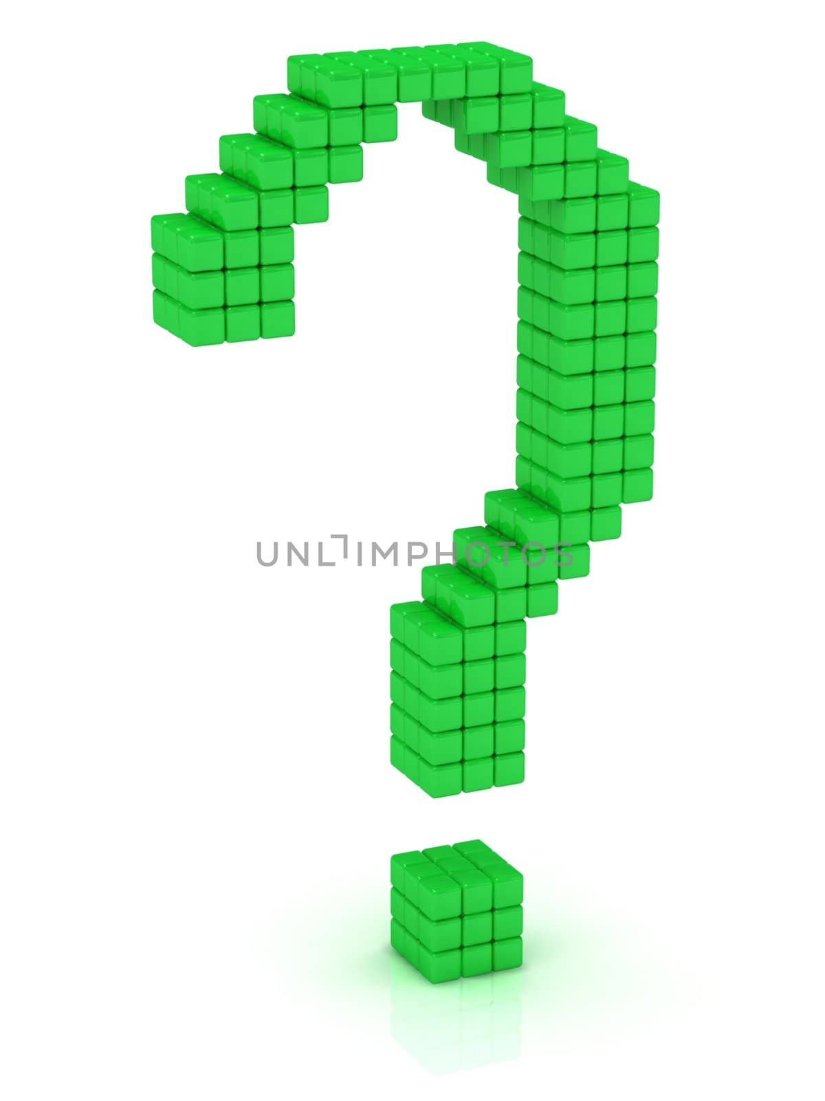Green question mark cube on a white background