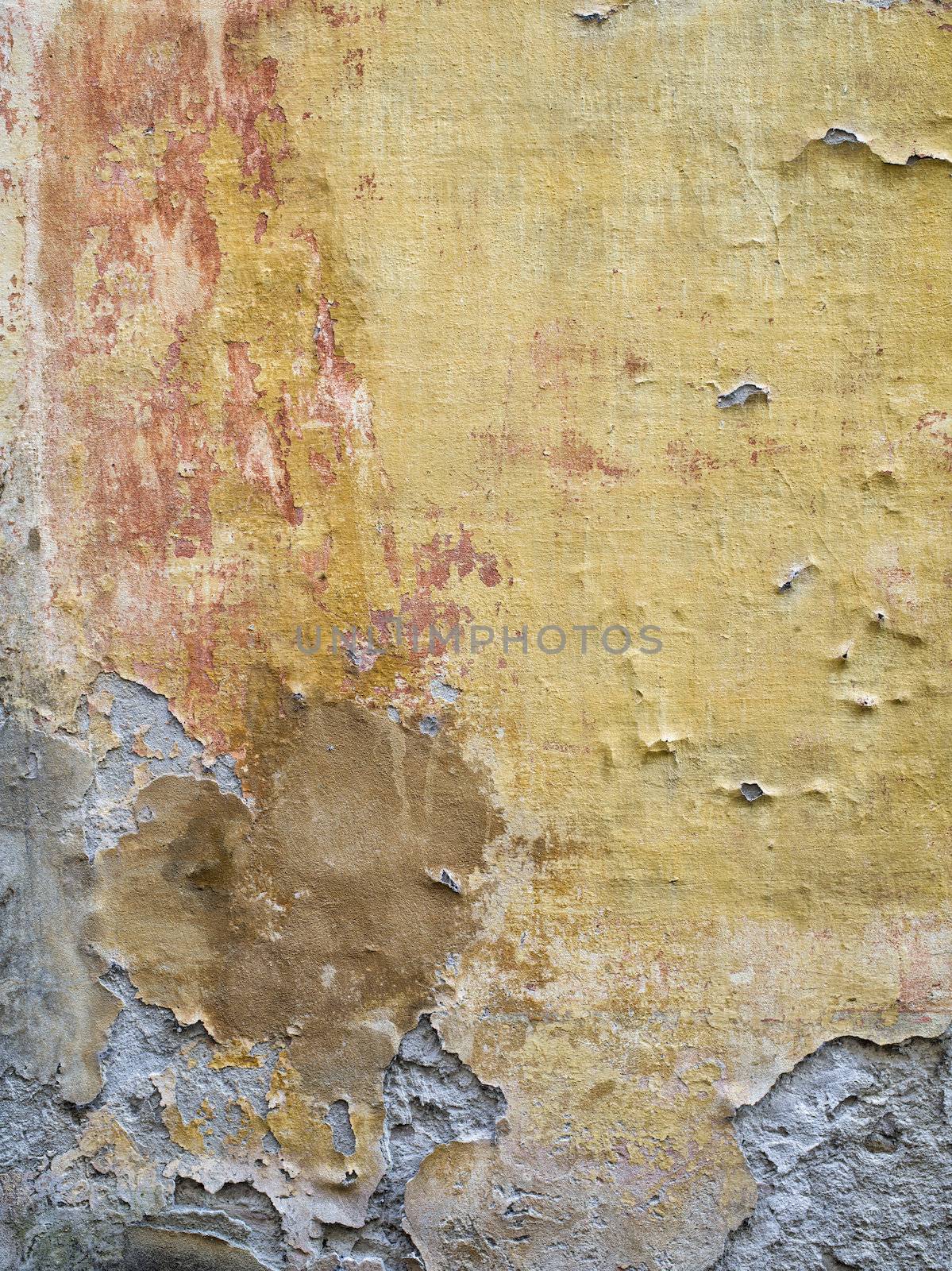 Vertical image of a wall with cracked paint in Tuscany, Italy