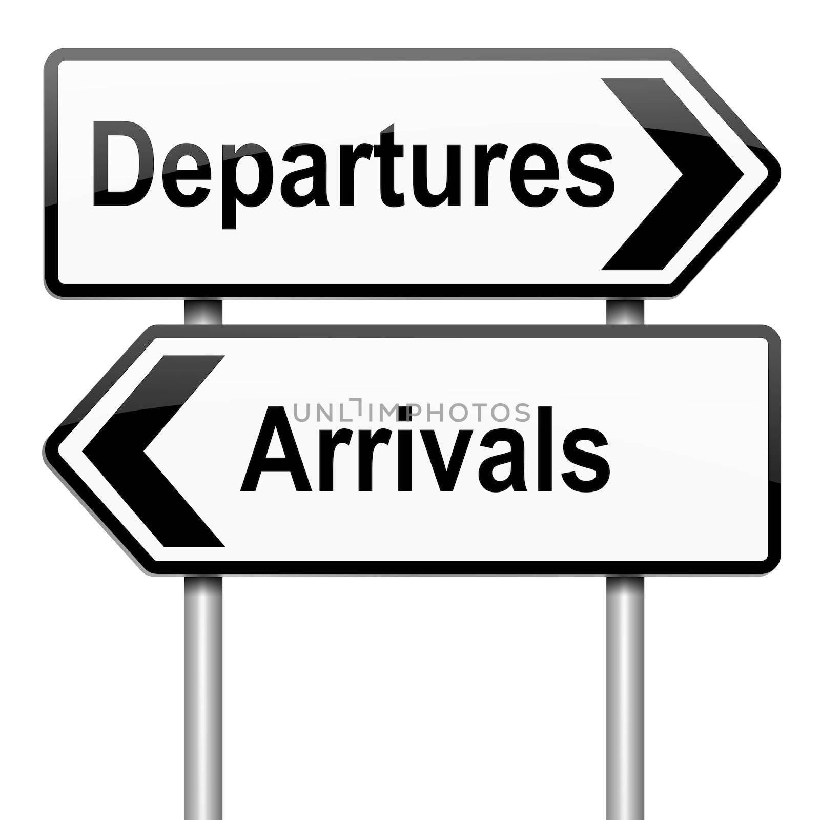 Illustration depicting a roadsign with a travel concept. White background.