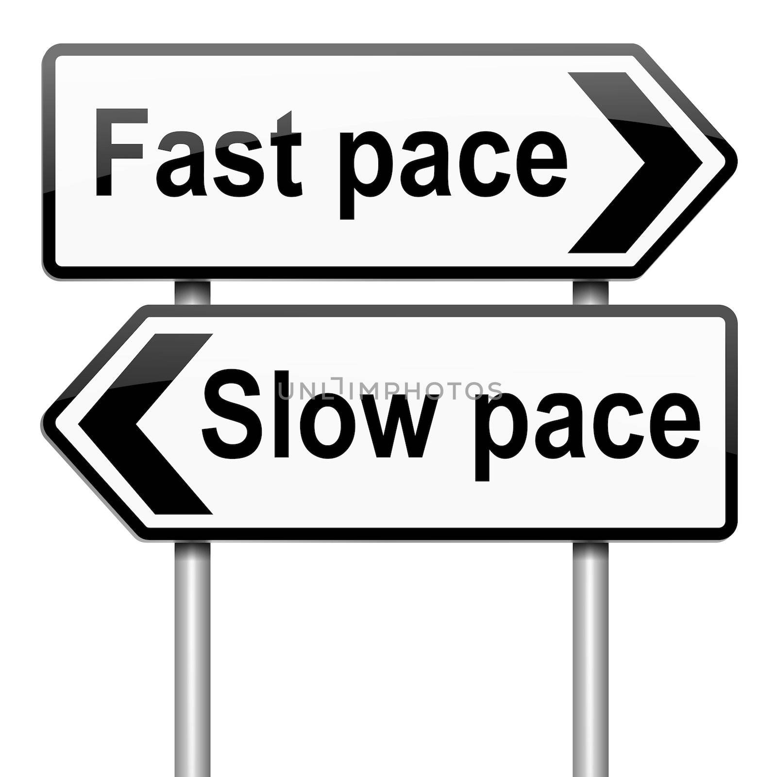 Illustration depicting a roadsign with a lifestyle pace concept. White background.