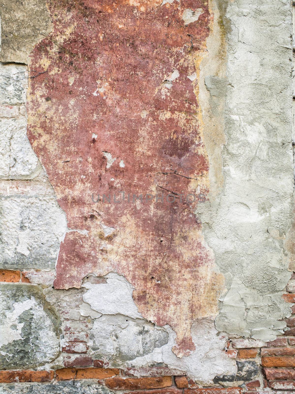 Cracked wall with damaged texture look in a close up image