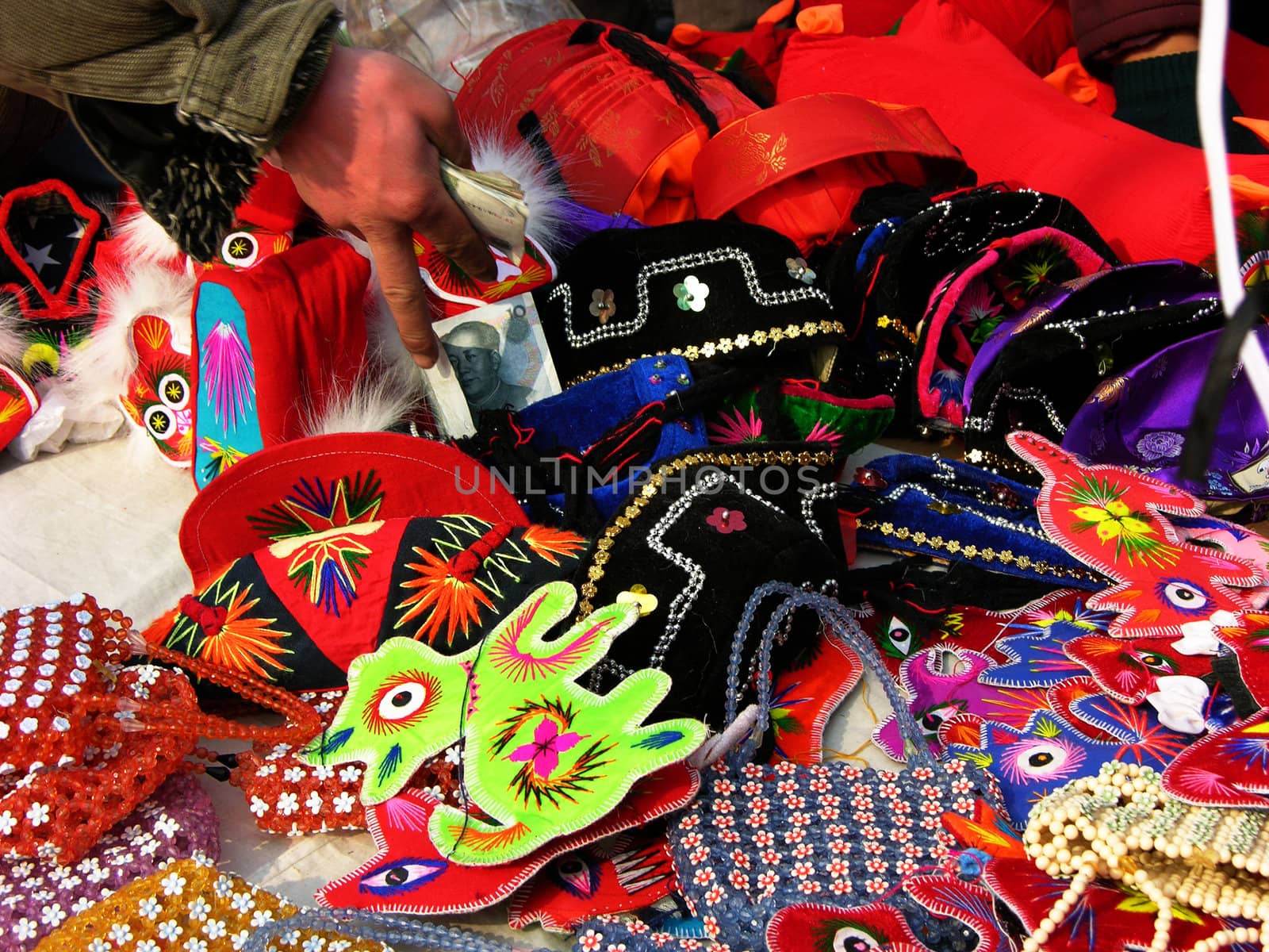 Selling Traditional Cloth Decorations, Chinese, Lunar, New Year, Temple Fair, Beijing, China