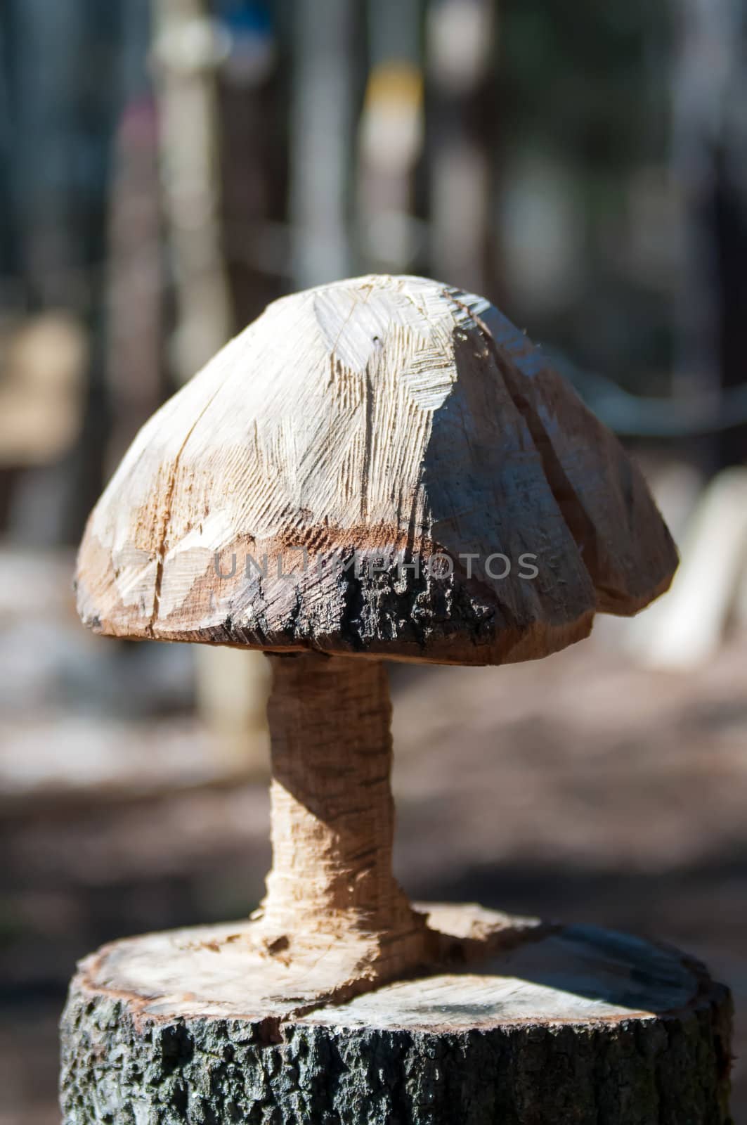 carved mushroom from tree stump