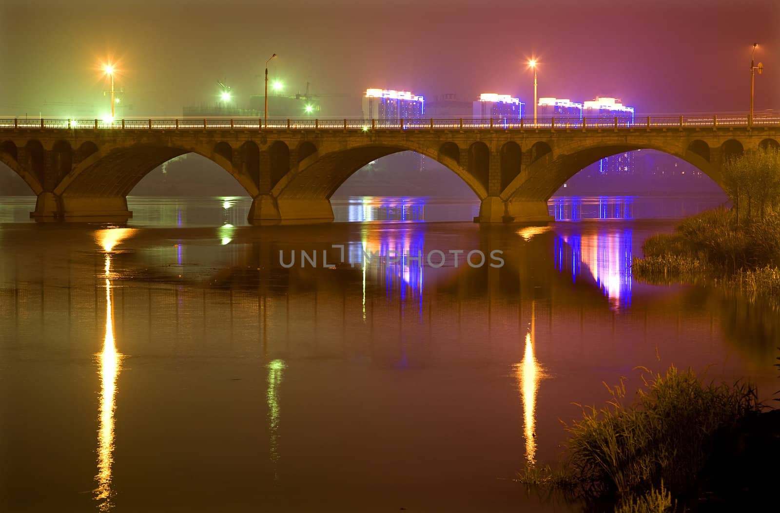 Bridge Hun River at Night with Reflections Liaoning Province Chi by bill_perry