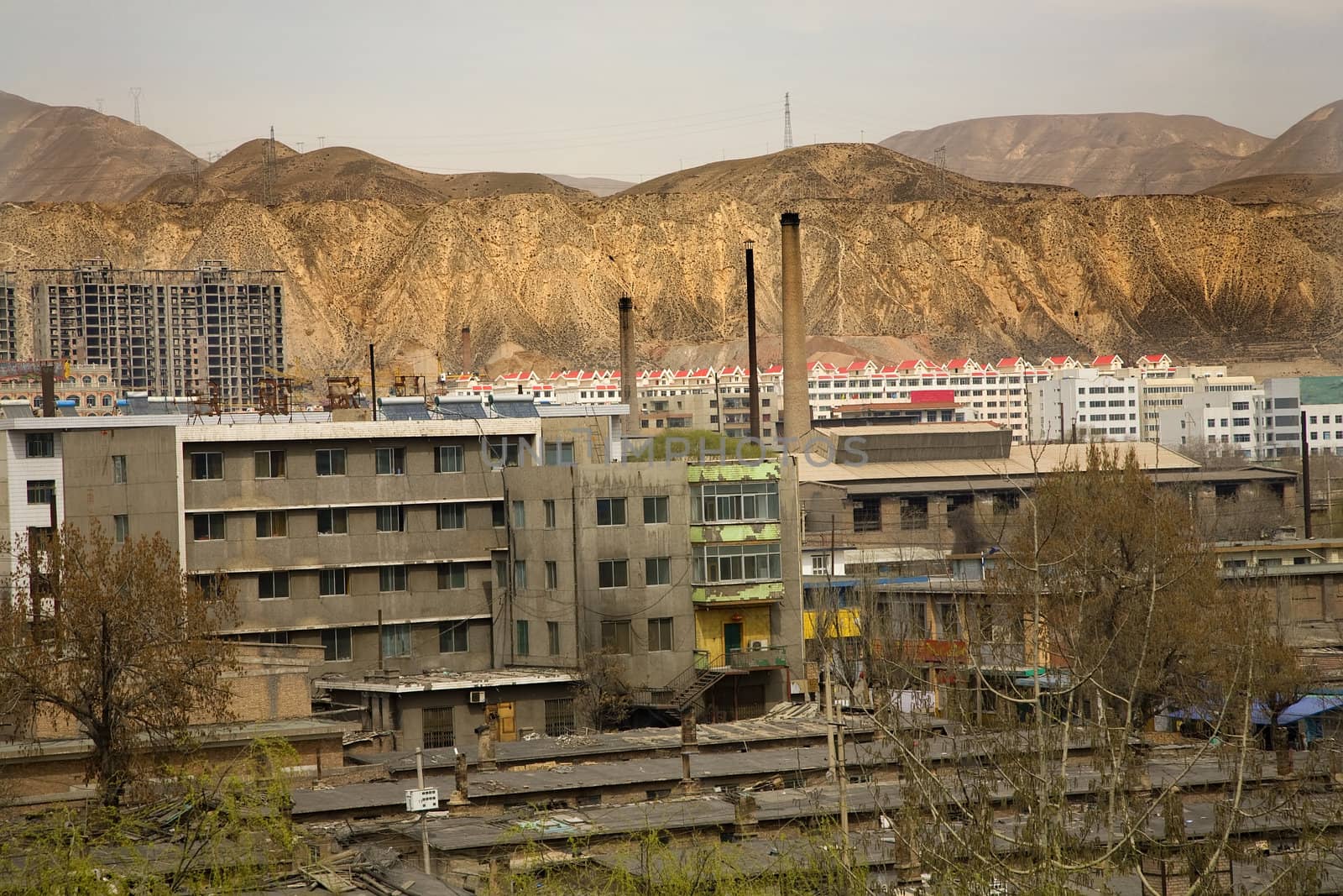 Chinese Factory with Chimneys Apartments Gansu Province, Qinghai by bill_perry