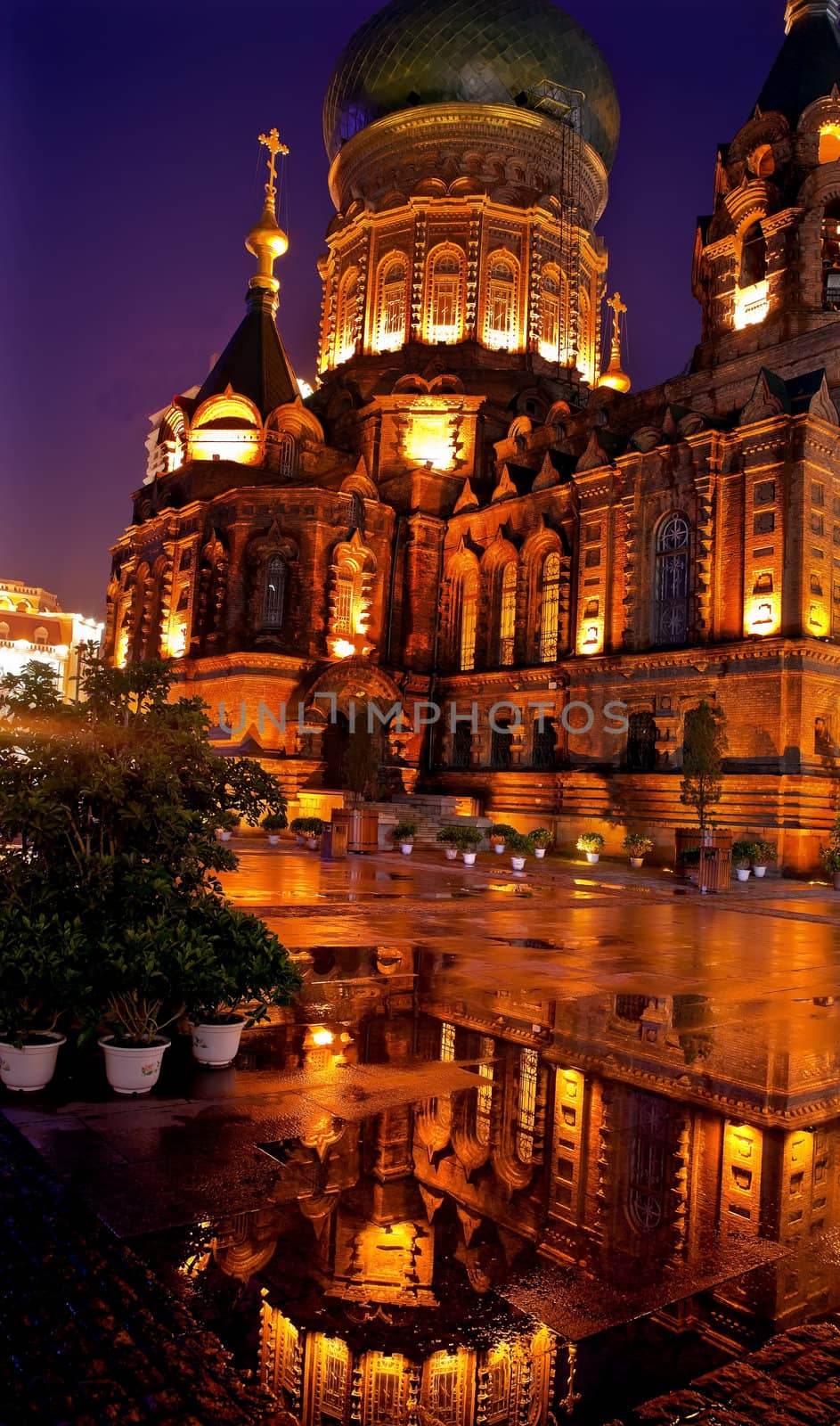 After the Rain Saint Sofia Russian Orthodox Church Reflection Harbin China  Largest Russian Orthodox Church in China.  Built in the early 1900s, now a museum in Harbin.