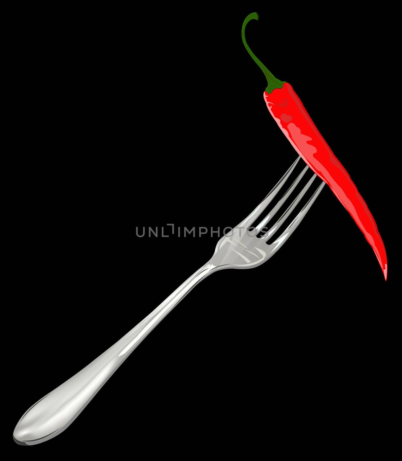 Spicy burning red pepper  chilli and fork by sergey150770SV