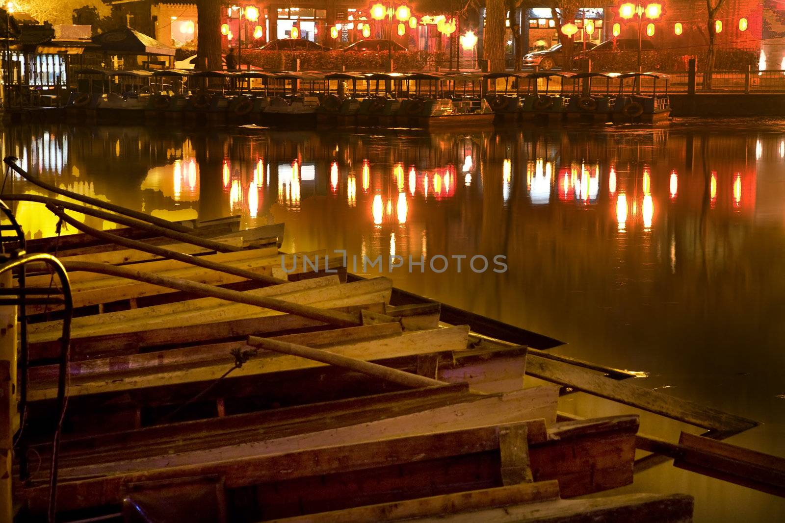 Wooden Boats Houhai Lake Beijing China at Night by bill_perry