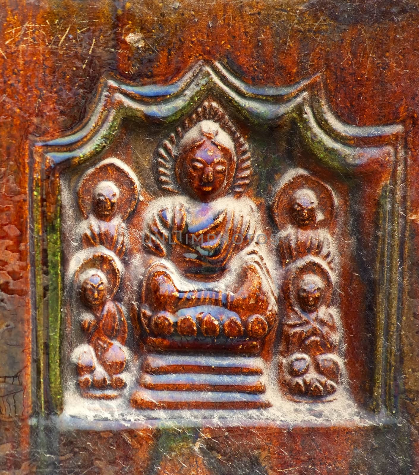 Ancient Buddha Glazed Ceramic Bricks Buddhas Iron Pagoda Buddhist Monument Kaifeng China Built in 1069 by the Kaibao Buddhist Monstary.  Best example of glazed brick pagoda in China