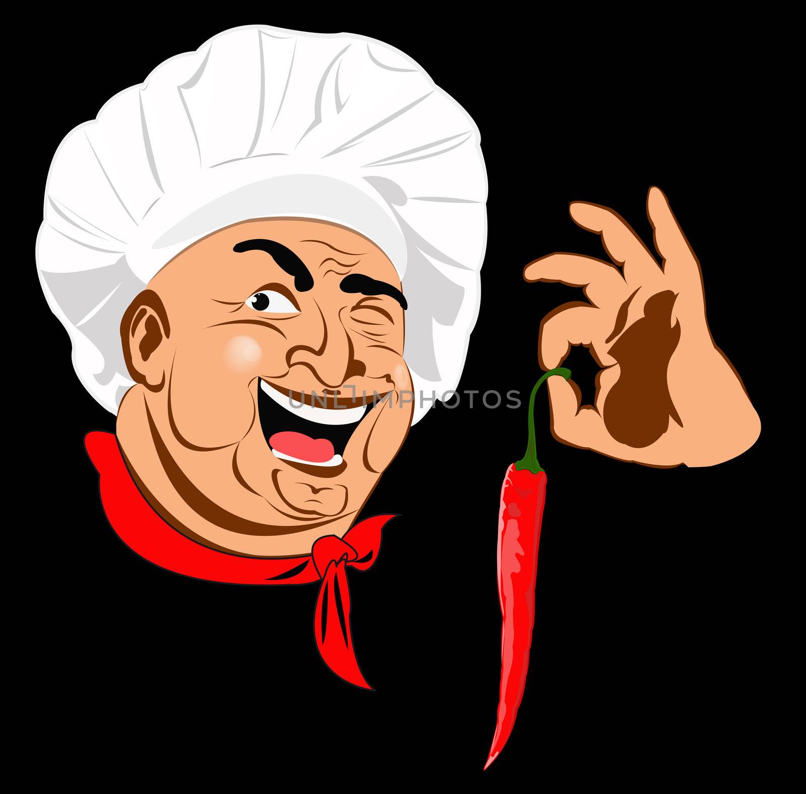 Funny Chef and Spicy burning red pepper chilli by sergey150770SV