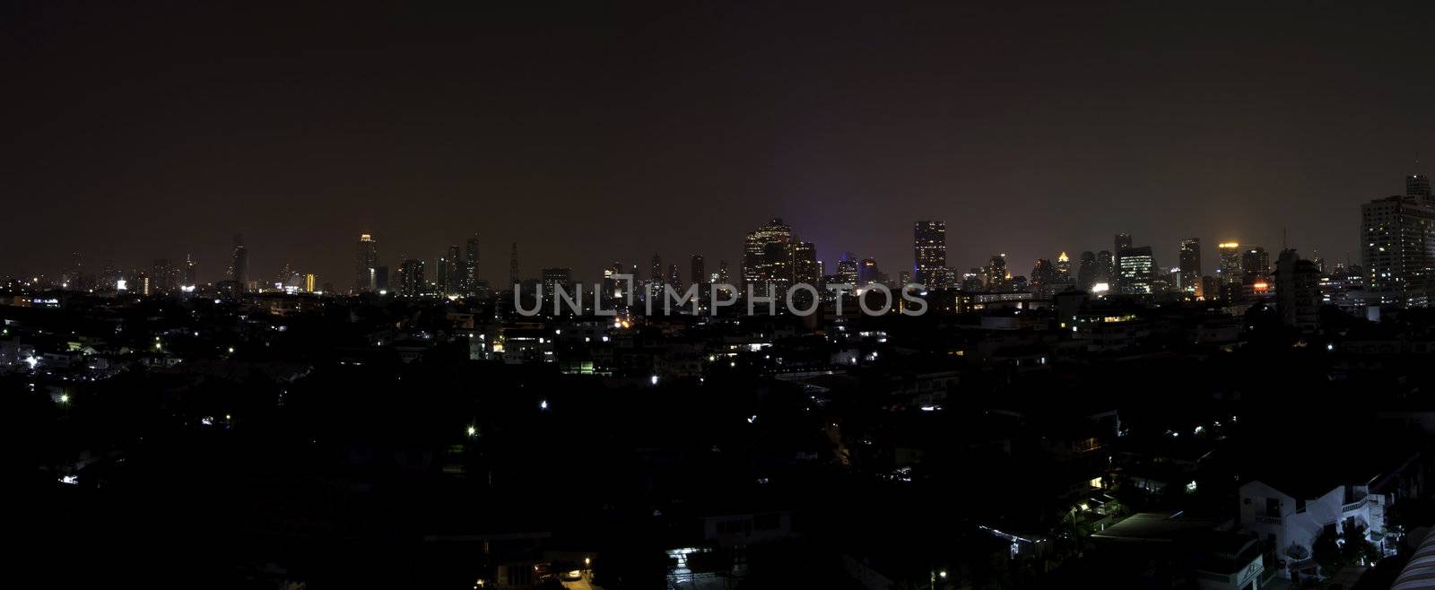 Panorama of Bangkok city downtown at night by siraanamwong