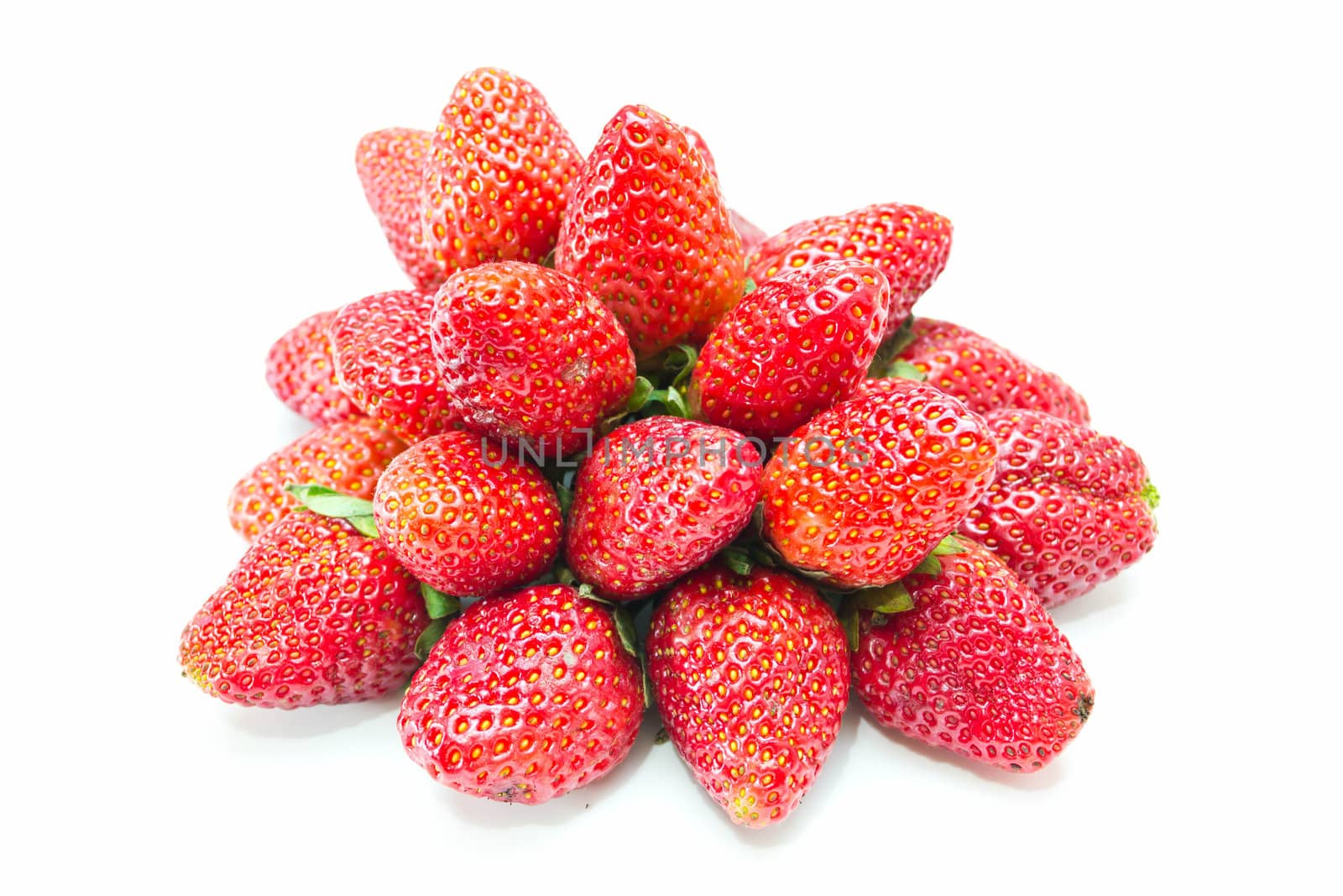 strawberries placed on a white background