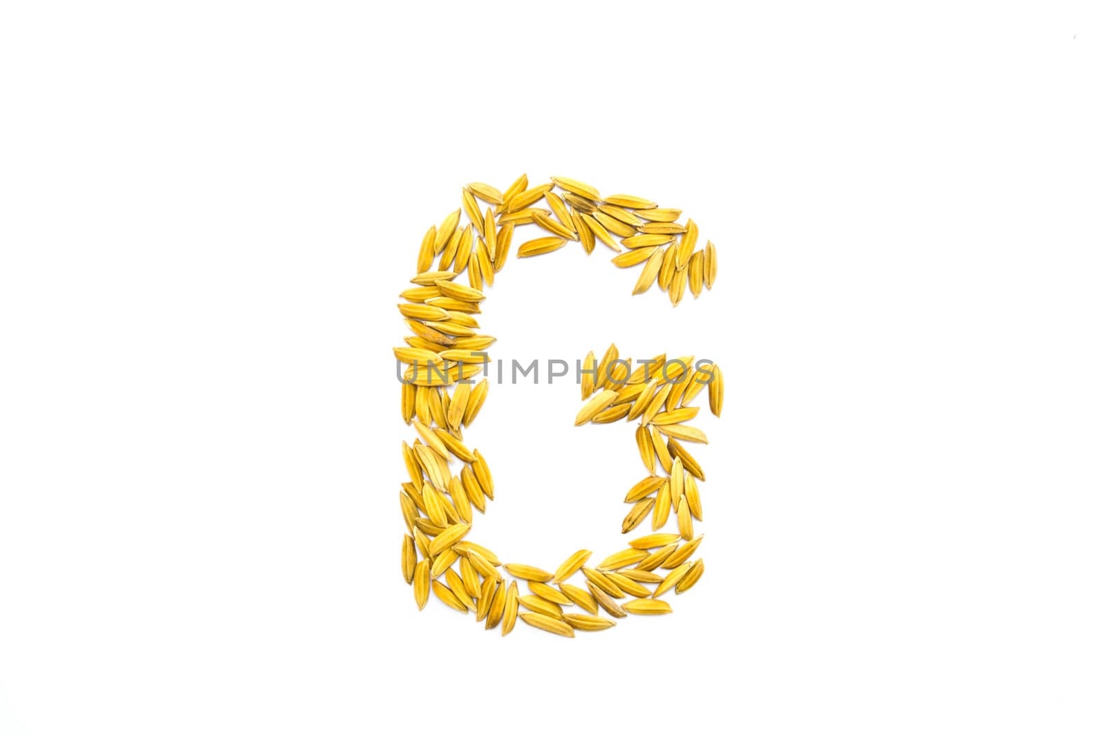 G letter of rice on a white background
