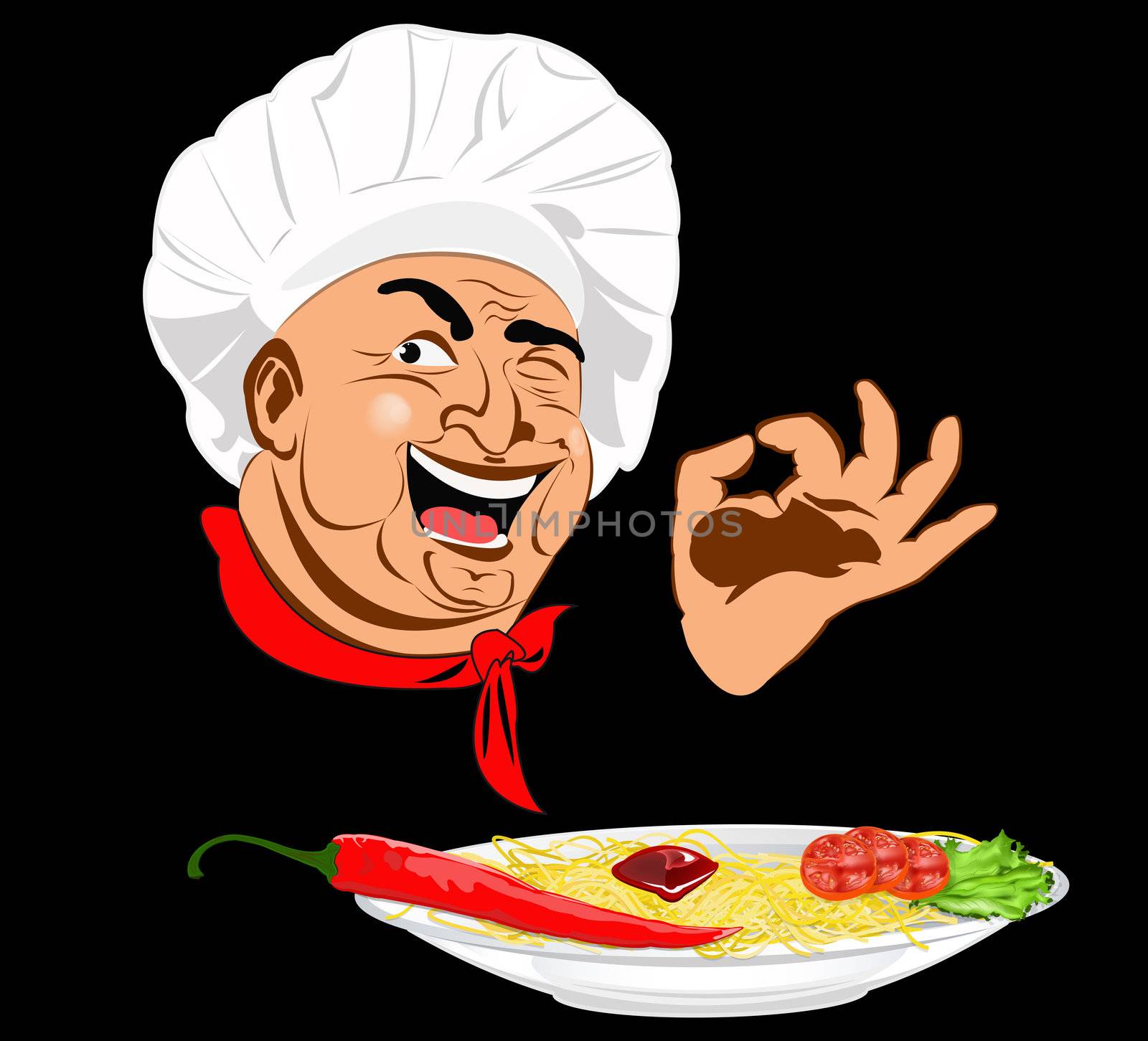 Funny Chef and spaghetti by sergey150770SV