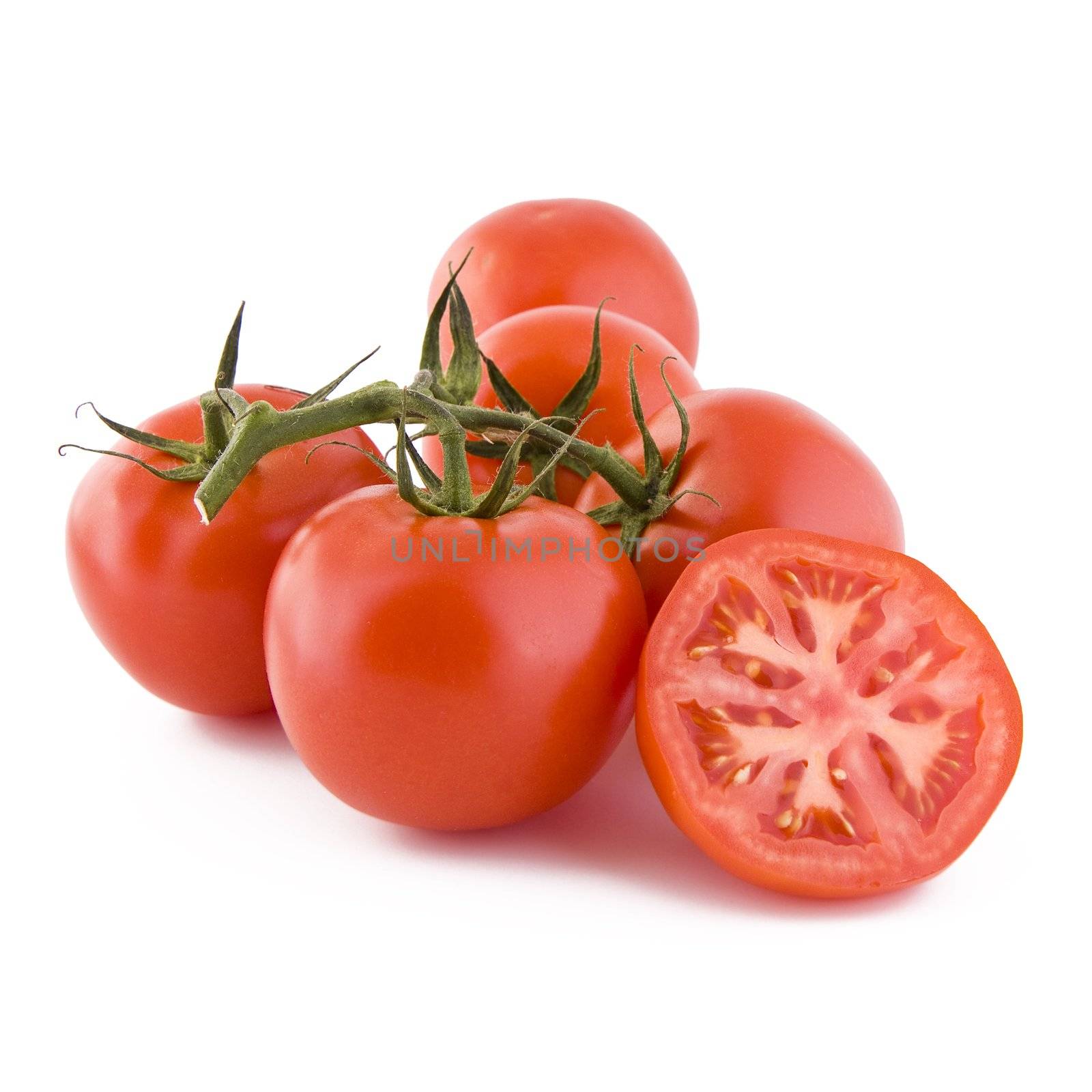 Bunch of red fresh tomatoes isolated on white background, vegetables