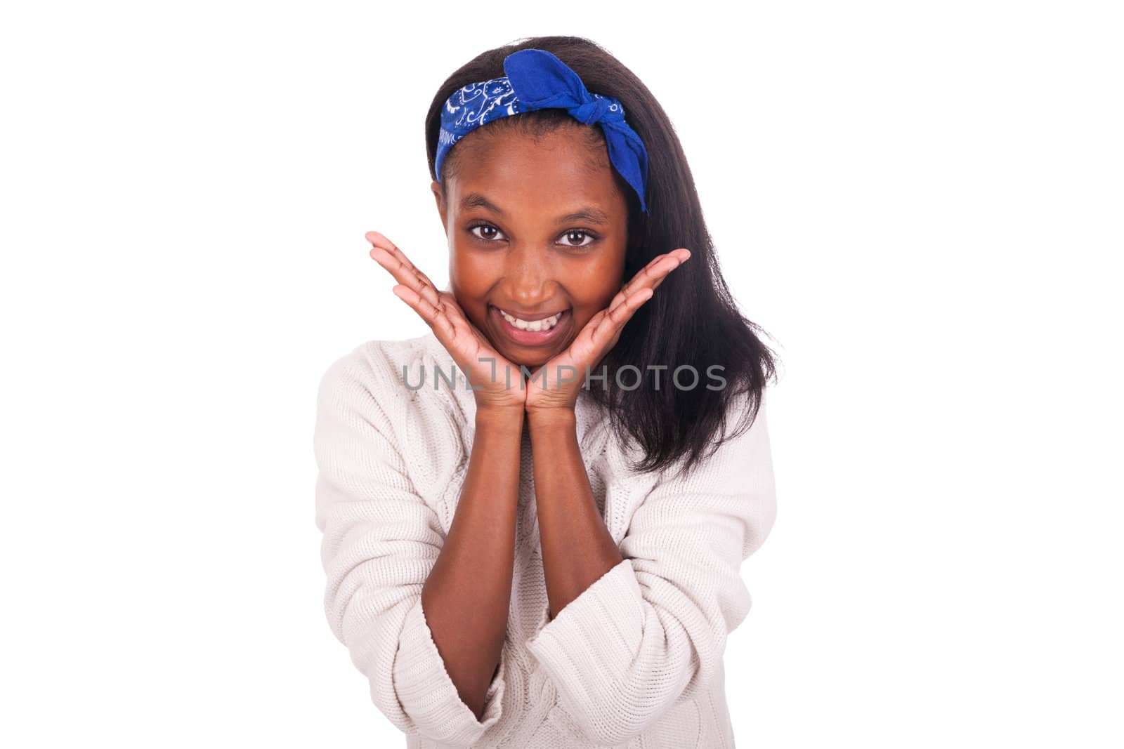 Happy little girl isolated on a white background
