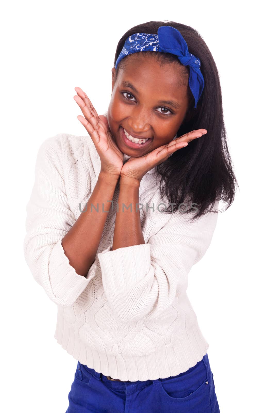 Happy little girl isolated on a white background