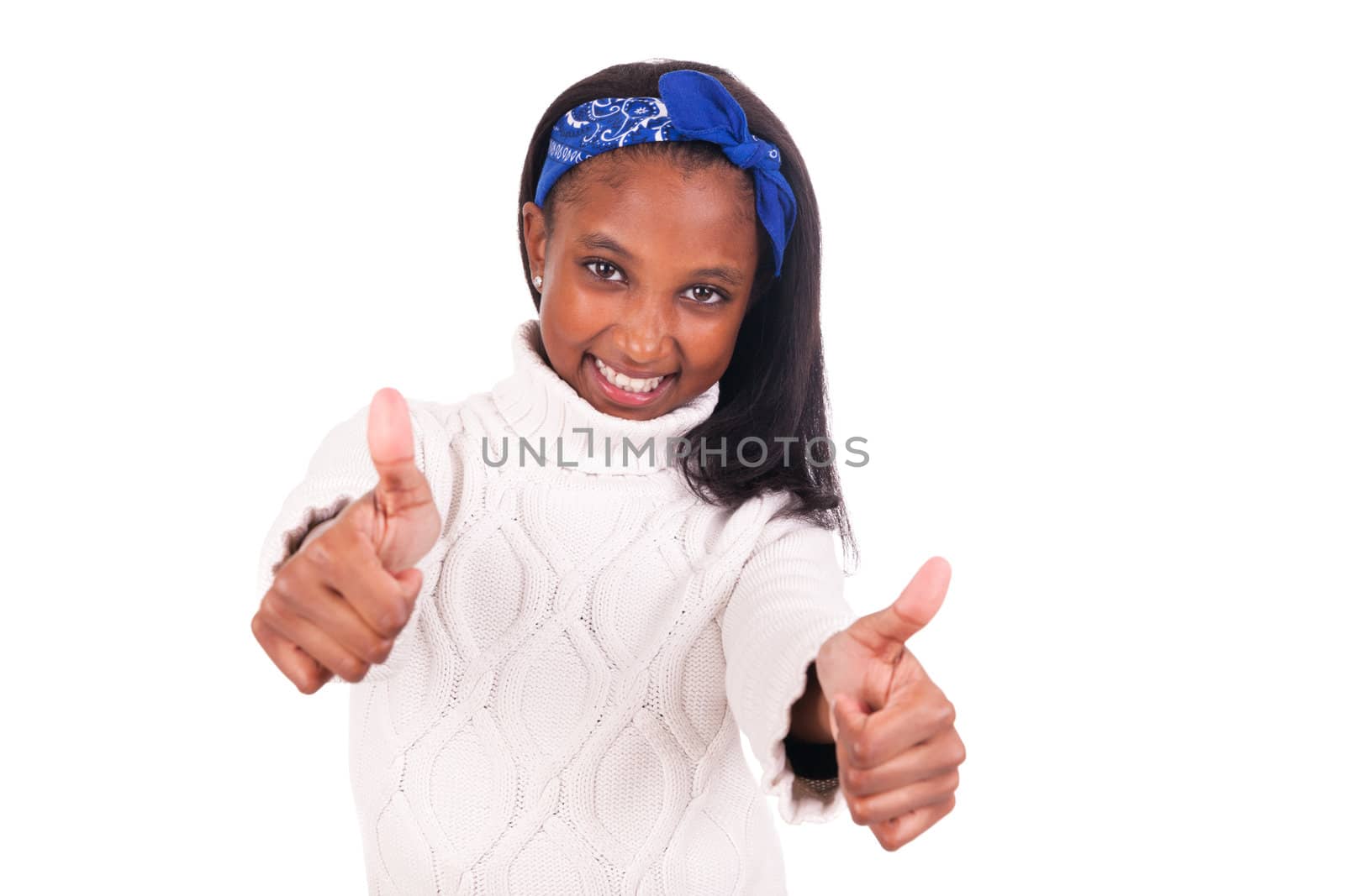 Happy little girl isolated on a white background