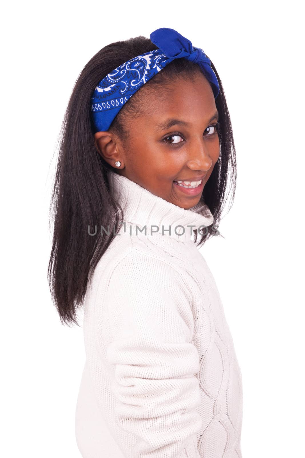 Happy little girl isolated on a white background