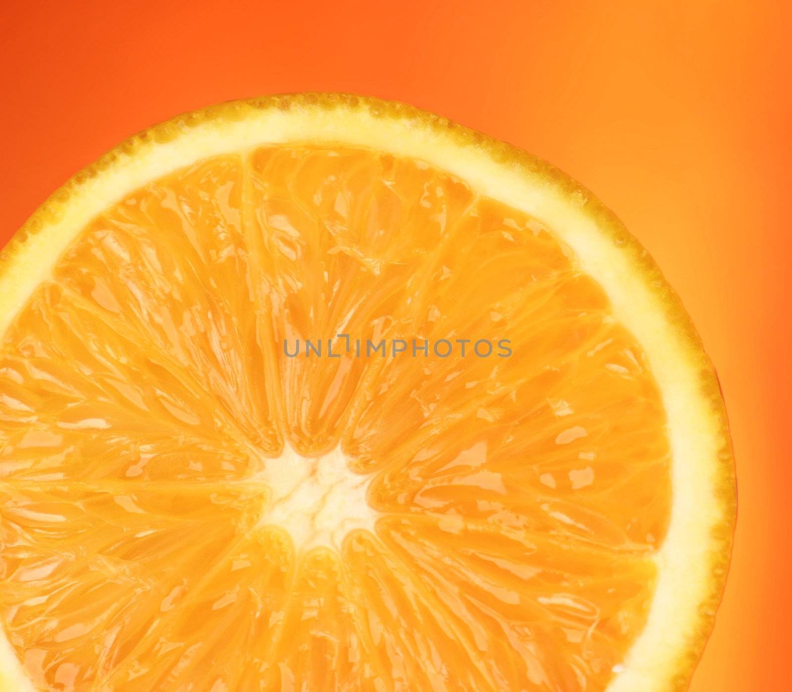 Sliced fresh orange with juice