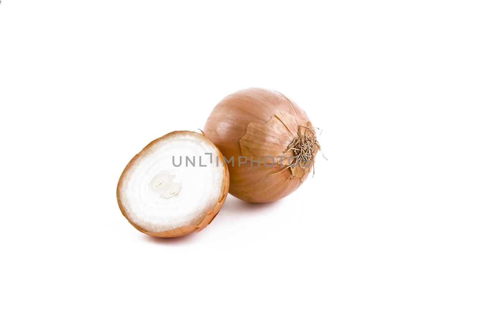 Golden fresh onions isolated on white background, vegetables