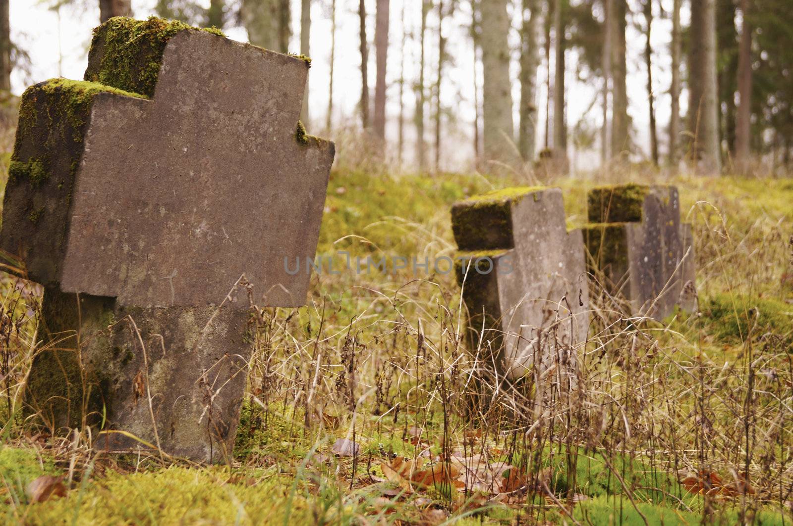 Christian cemetery stones autumn season