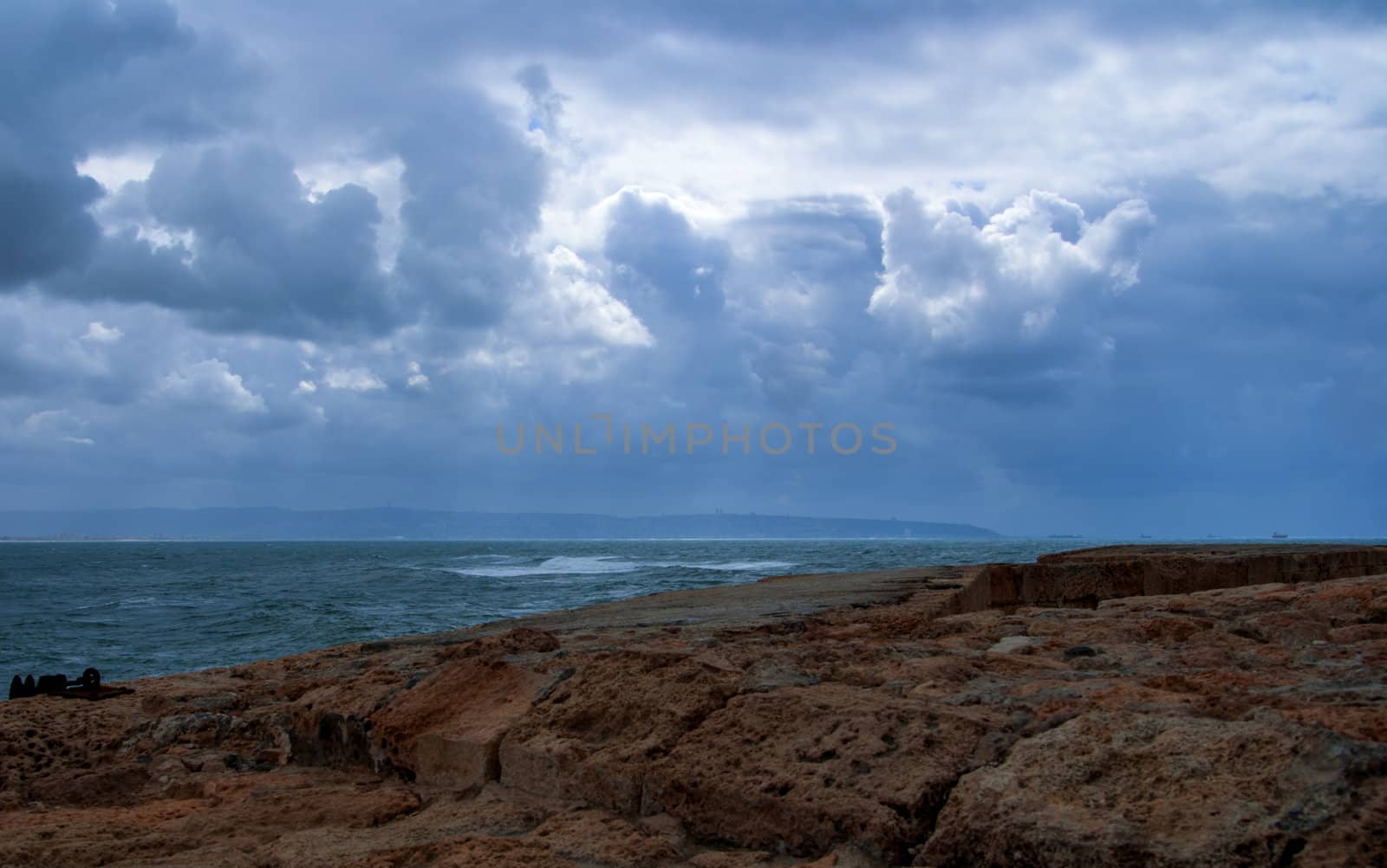 Acre sea wall,Evening view by Zhukow