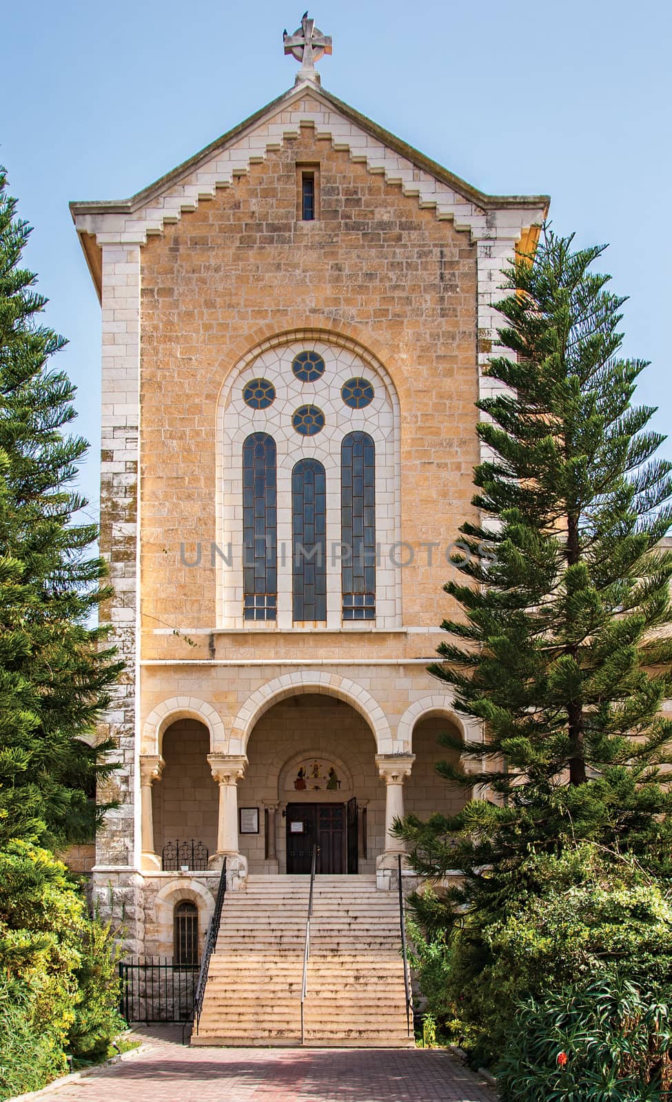 Facade of an ancient trappist monastery, Abbaye de Latroun, Israel