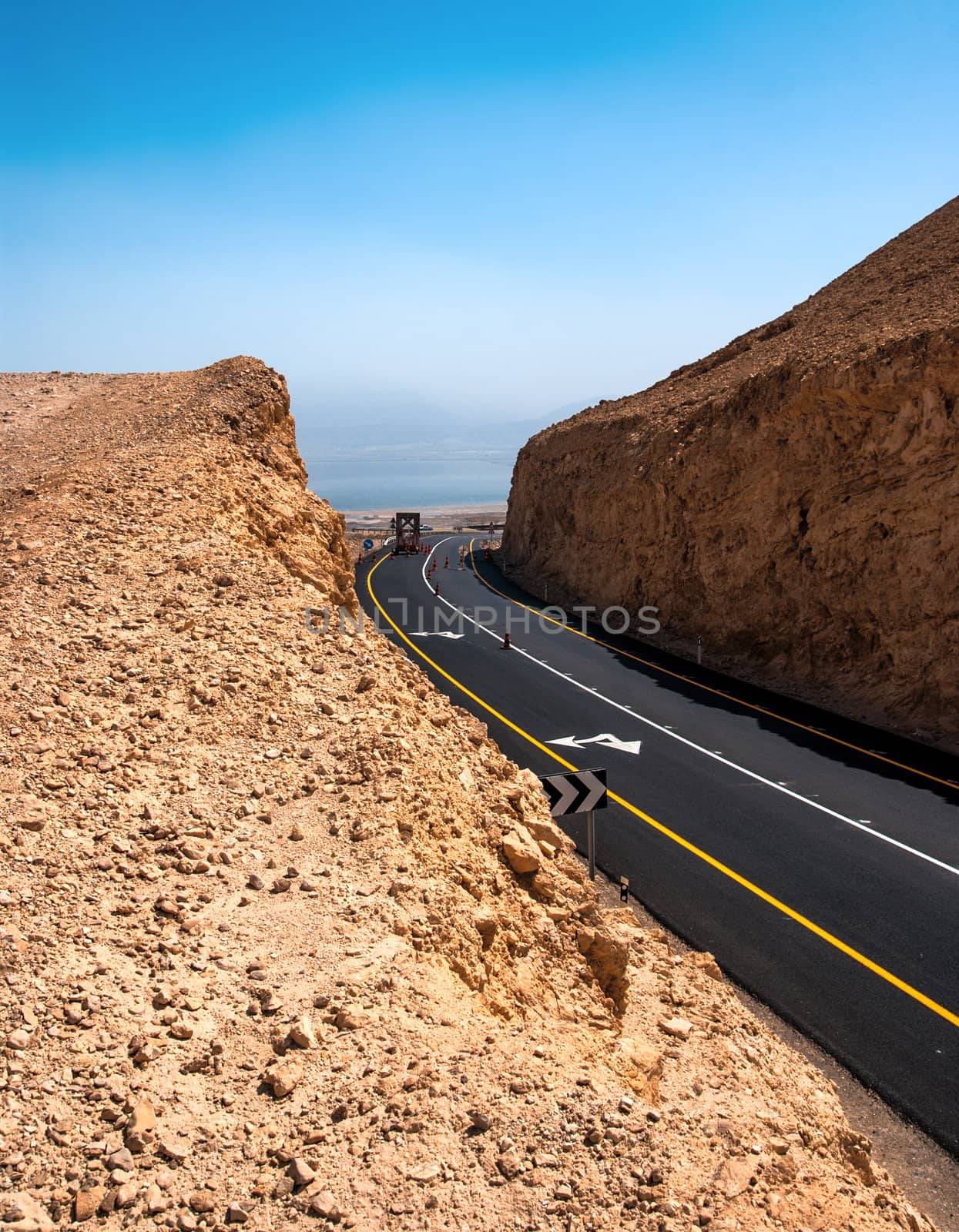 Asphalt Road in the Desert of Israel on the way to Dead Sea