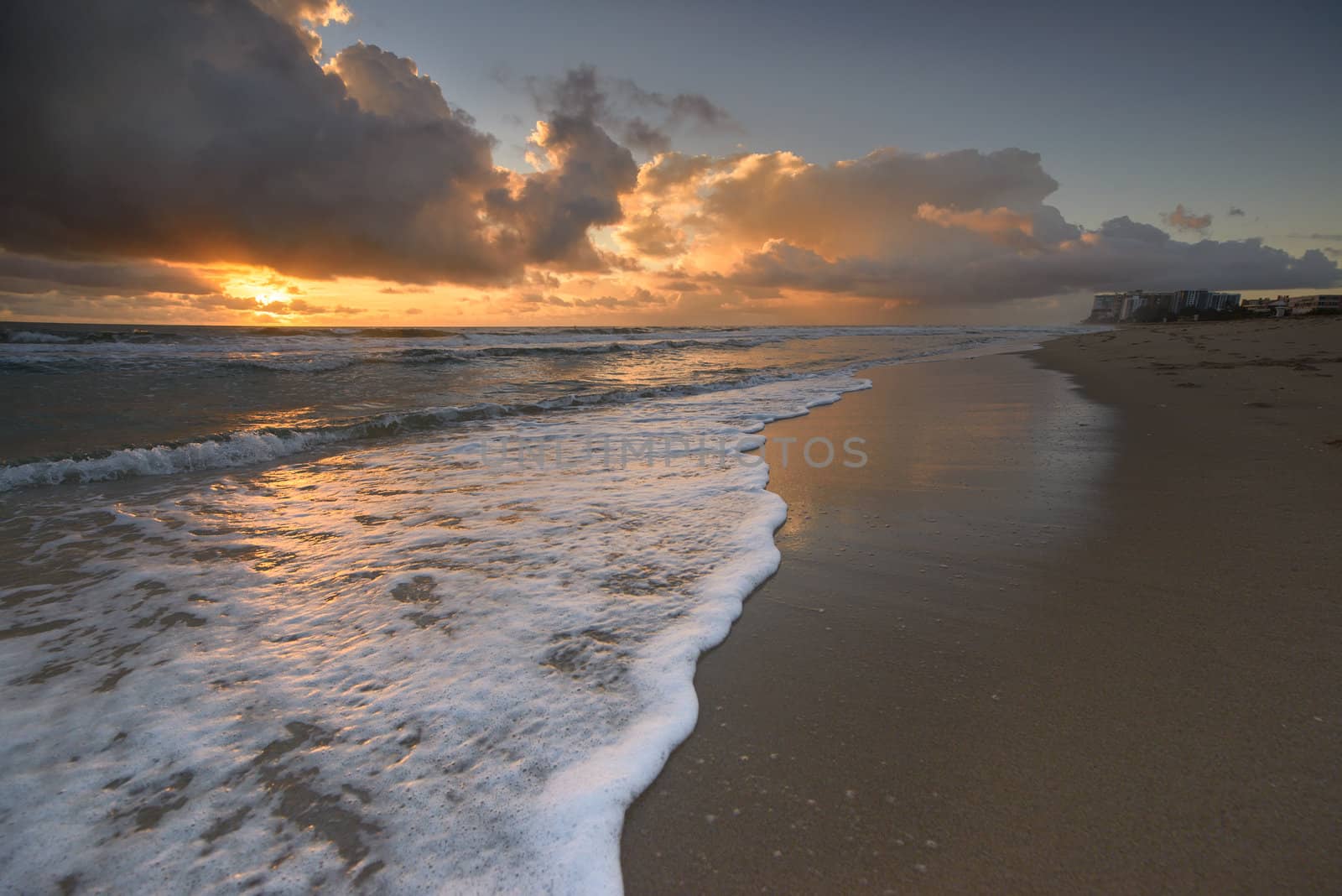 Stormy sunrise on Miami Beach, Florida, USA.