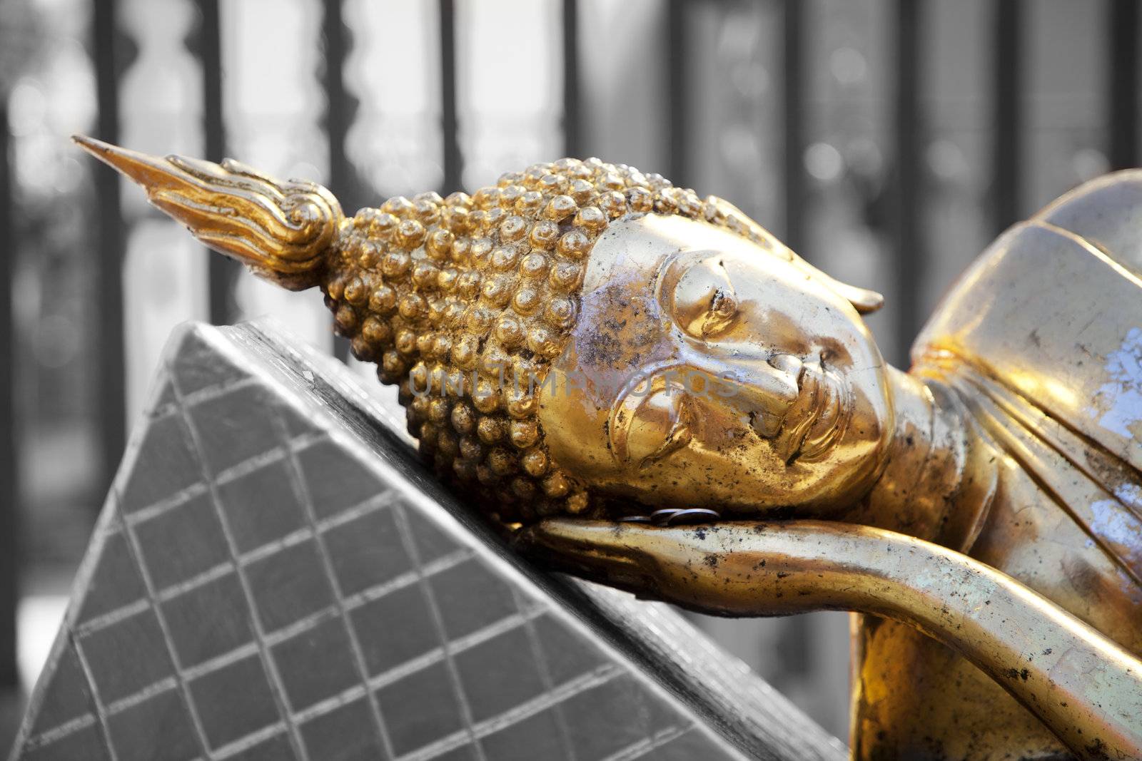 Lying Golden Buddha at Doi Suthep temple in Chiang Mai province in Thailand