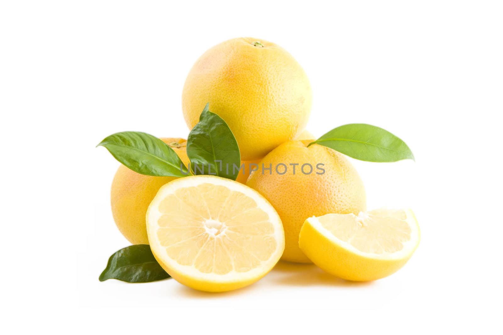 Fresh white grapefruits isolated on white background