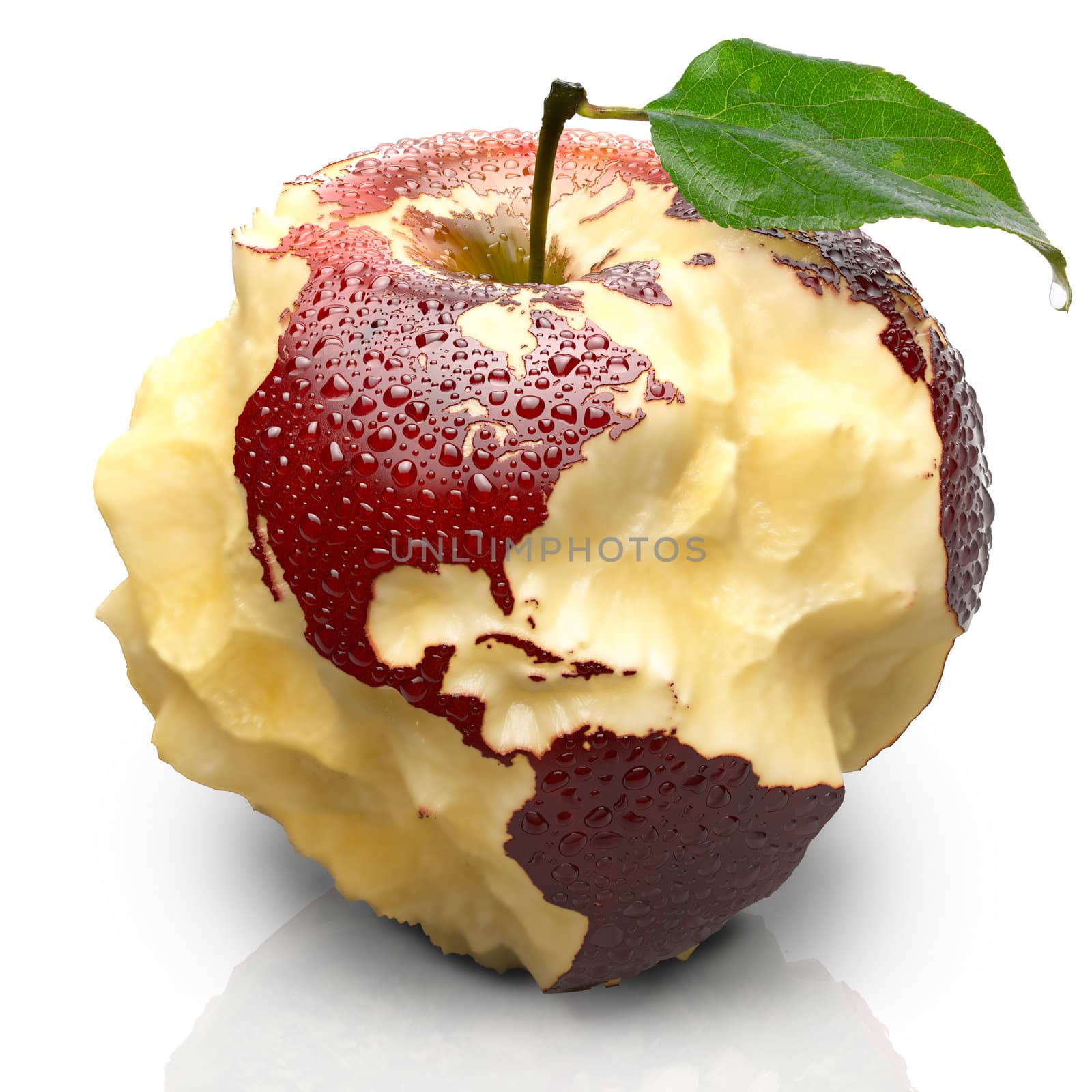 Apple with carved continents. North and South America by Antartis