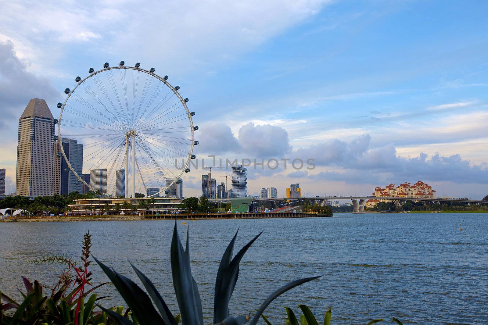 Sunset scene from the financial district,Singapore. From the river.