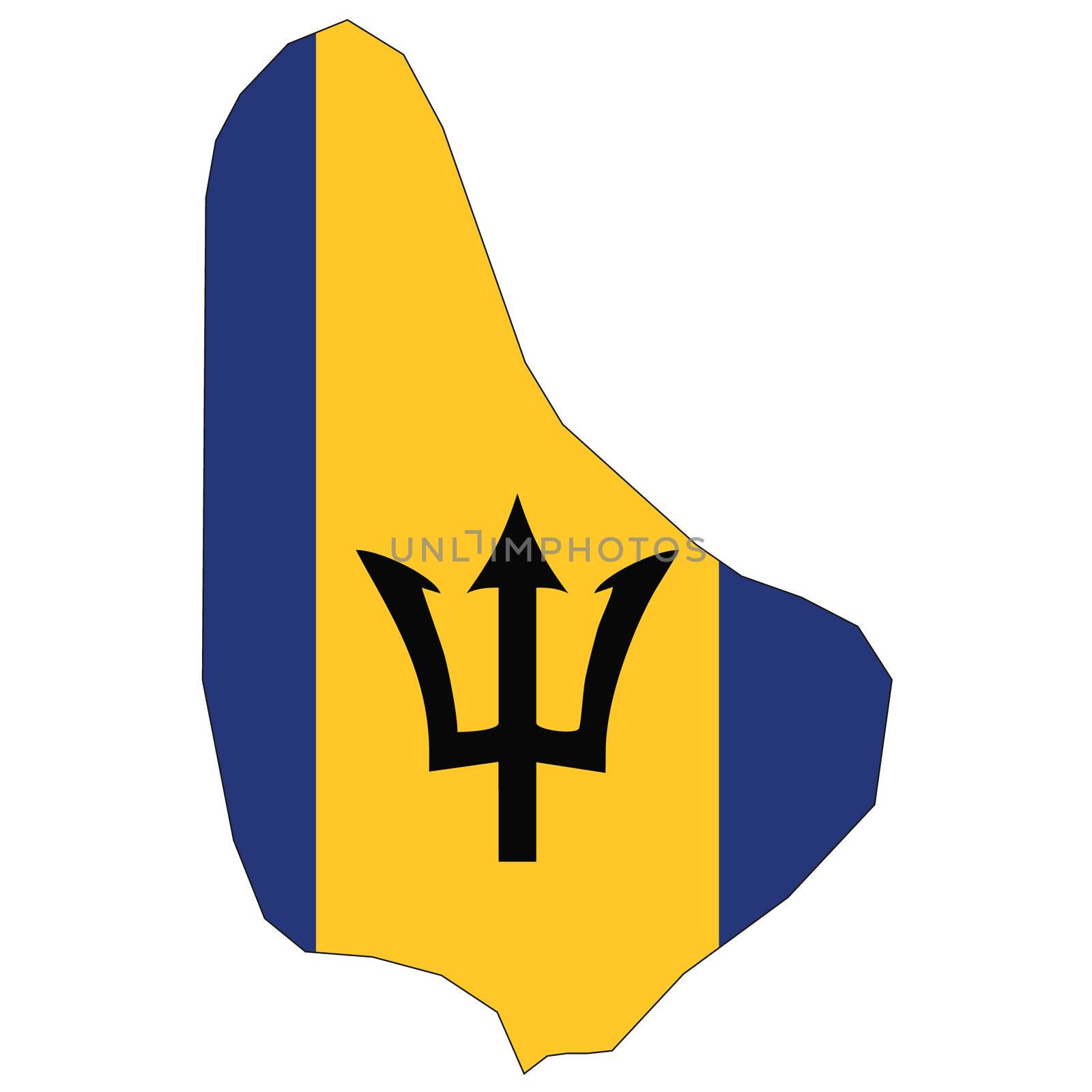 Country outline with the flag of Barbados in it