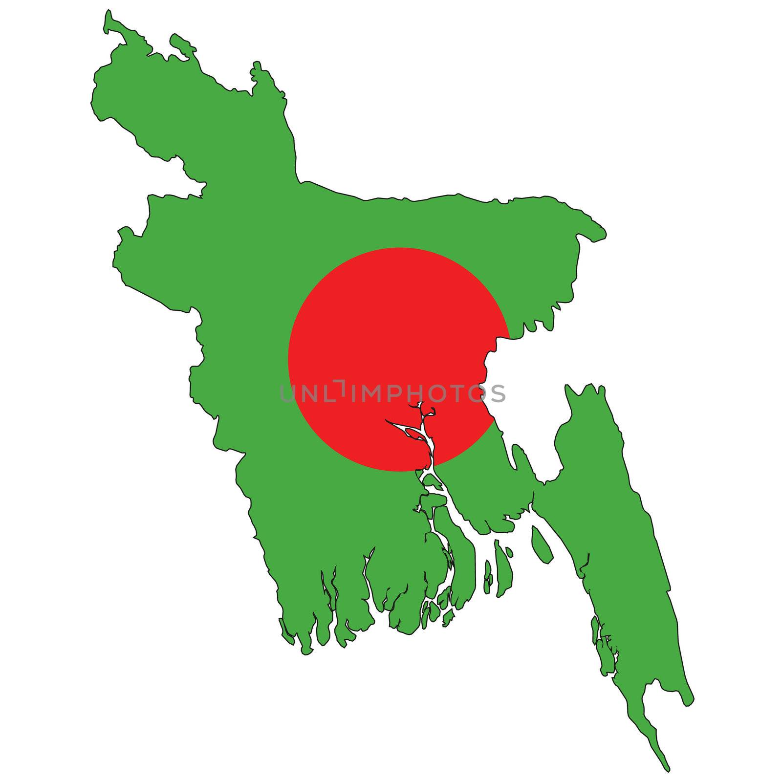 Country outline with the flag of Bangladesh by DragonEyeMedia