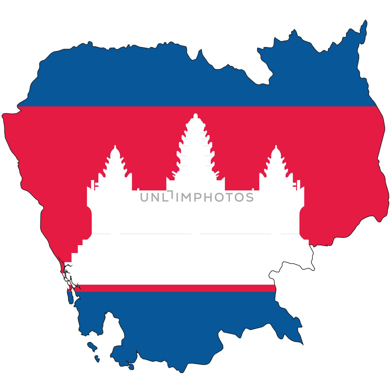 Country outline with the flag of Cambodia by DragonEyeMedia