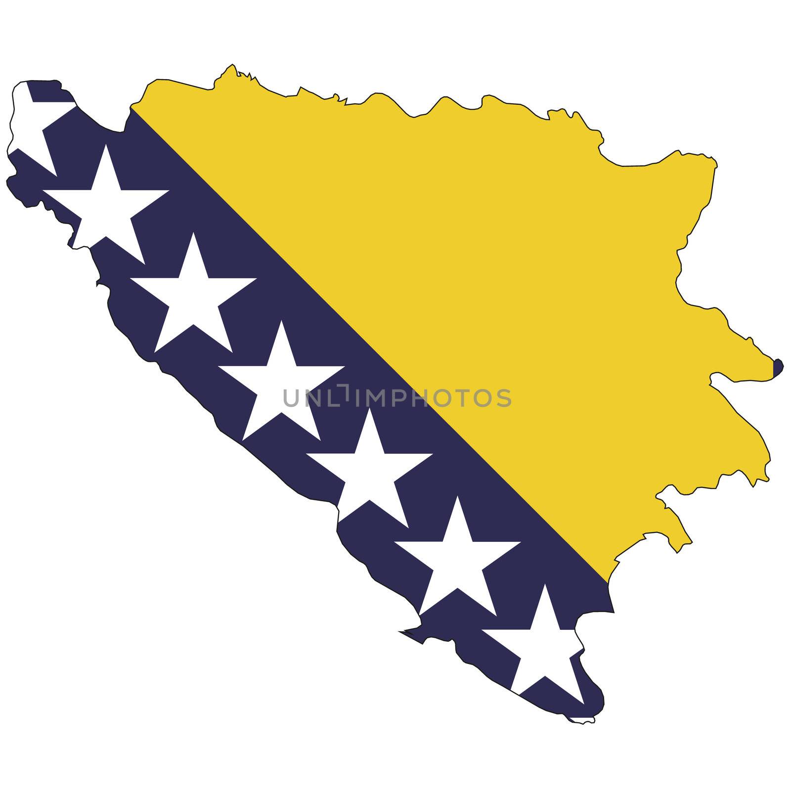 Country outline with the flag of Bosnia by DragonEyeMedia
