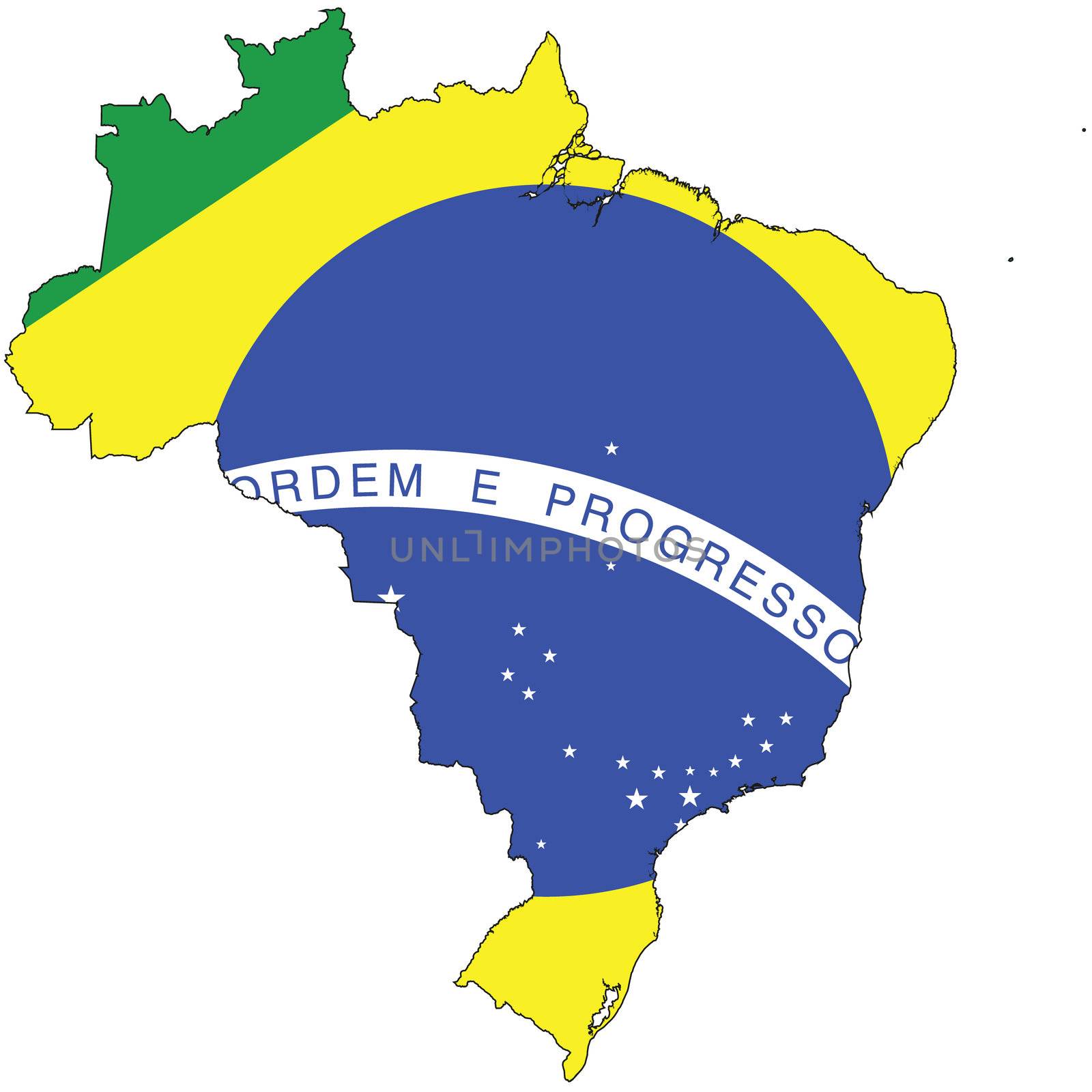 Country outline with the flag of Brazil in it