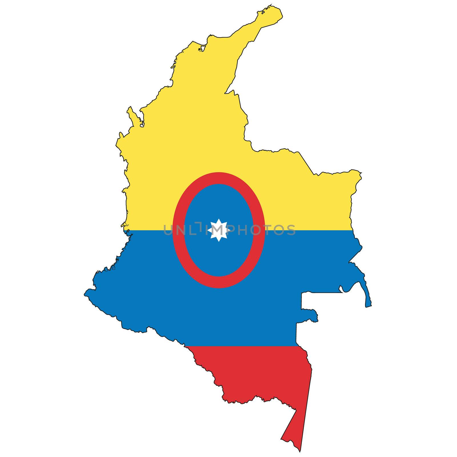 Country outline with the flag of Colombia in it