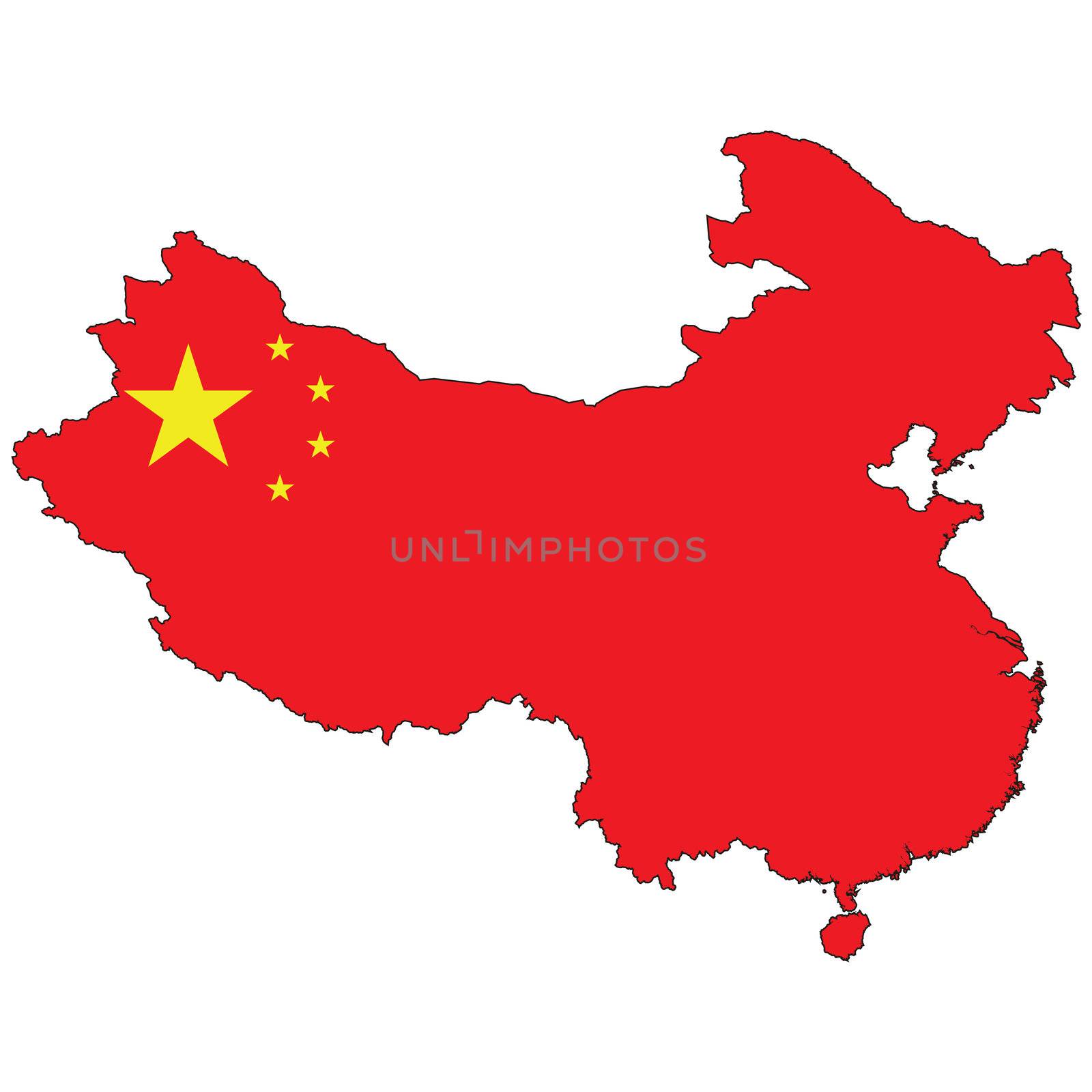 Country outline with the flag of China in it