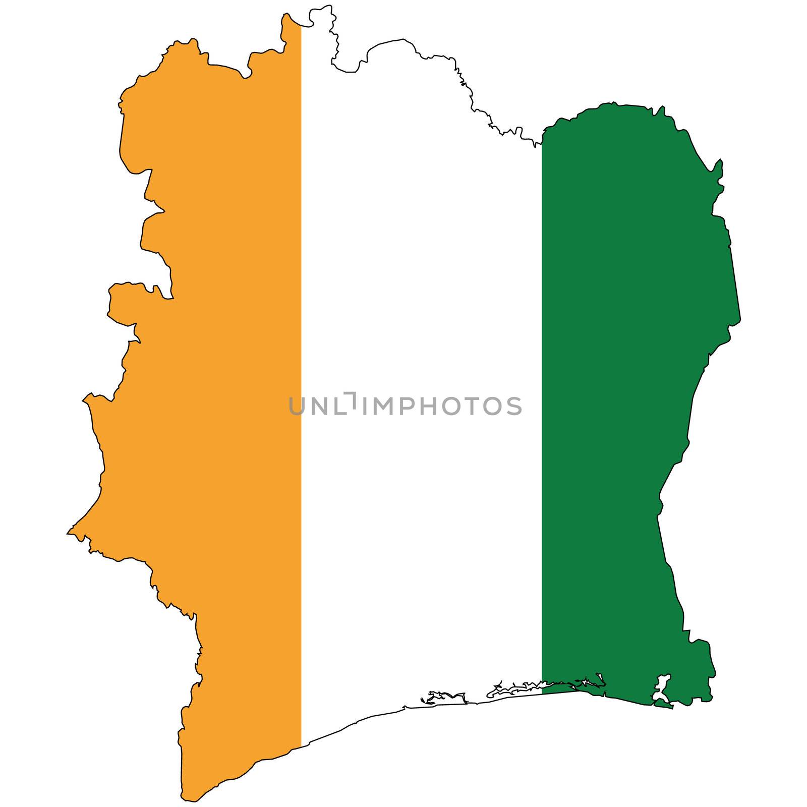 Country outline with the flag of Cote D'Ivoire in it