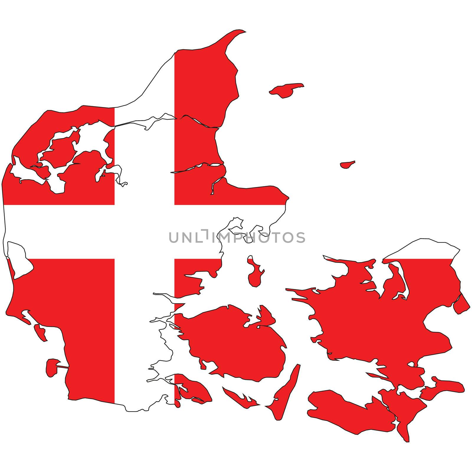 Country outline with the flag of Denmark by DragonEyeMedia