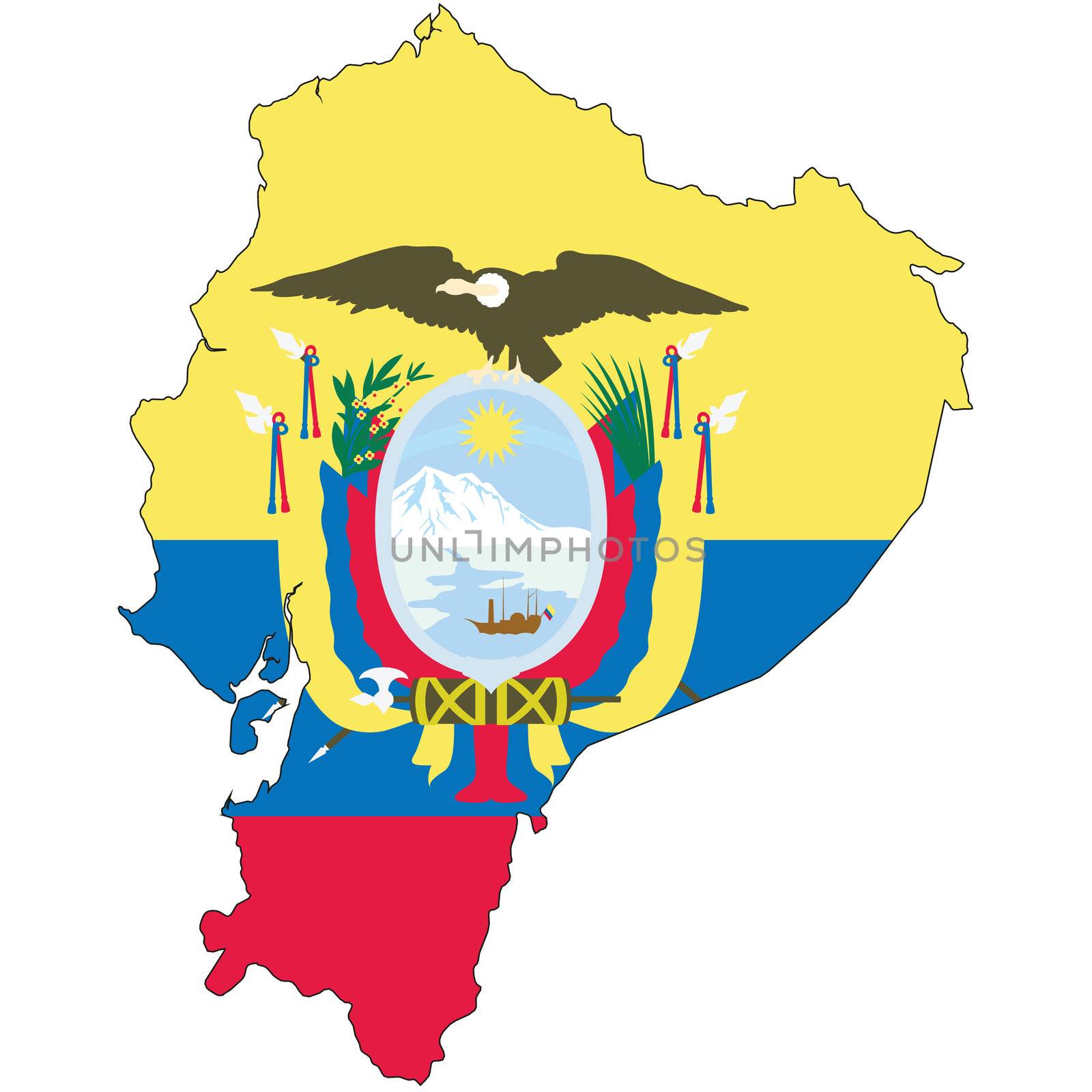 Country outline with the flag of Ecuador by DragonEyeMedia