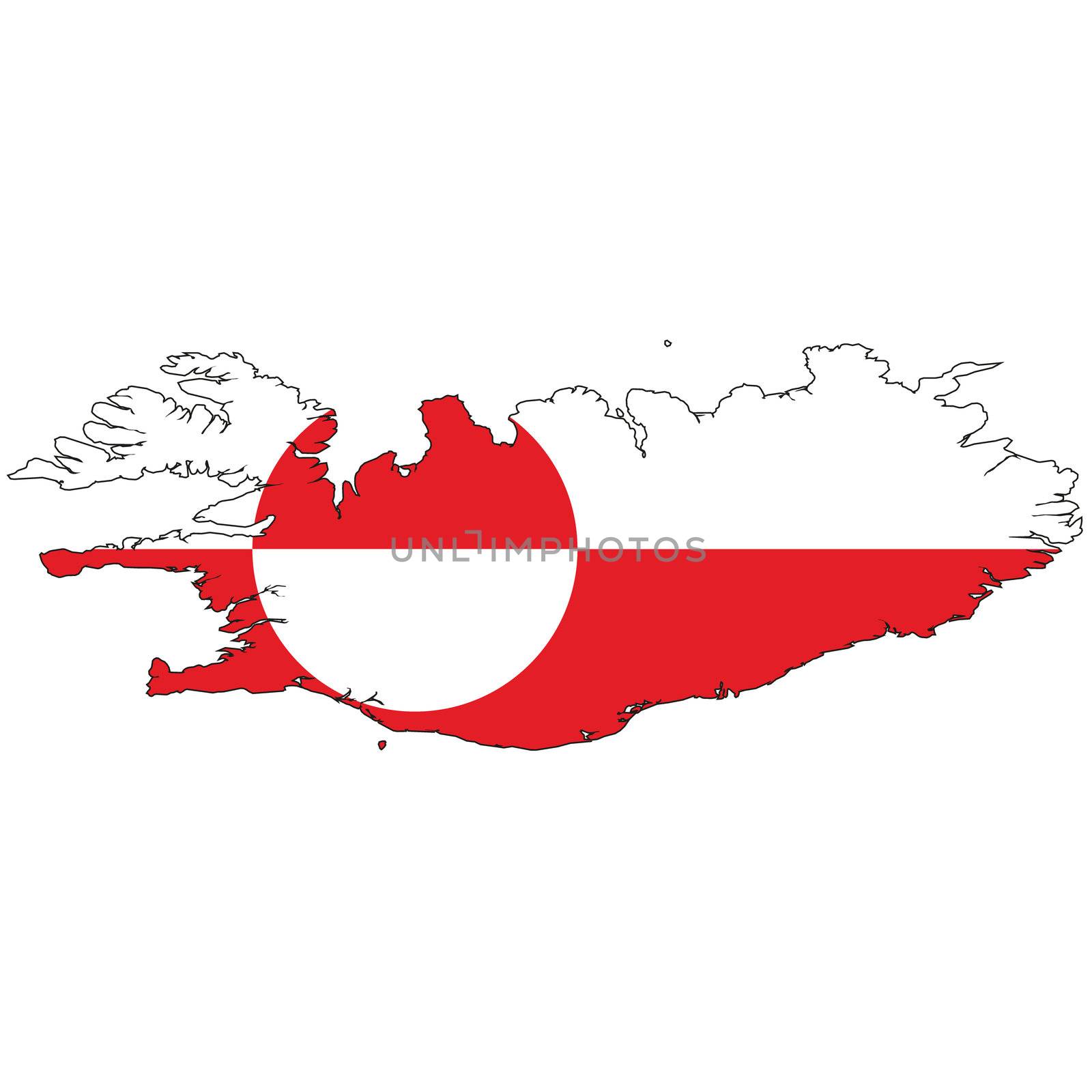 Country outline with the flag of Greenland by DragonEyeMedia